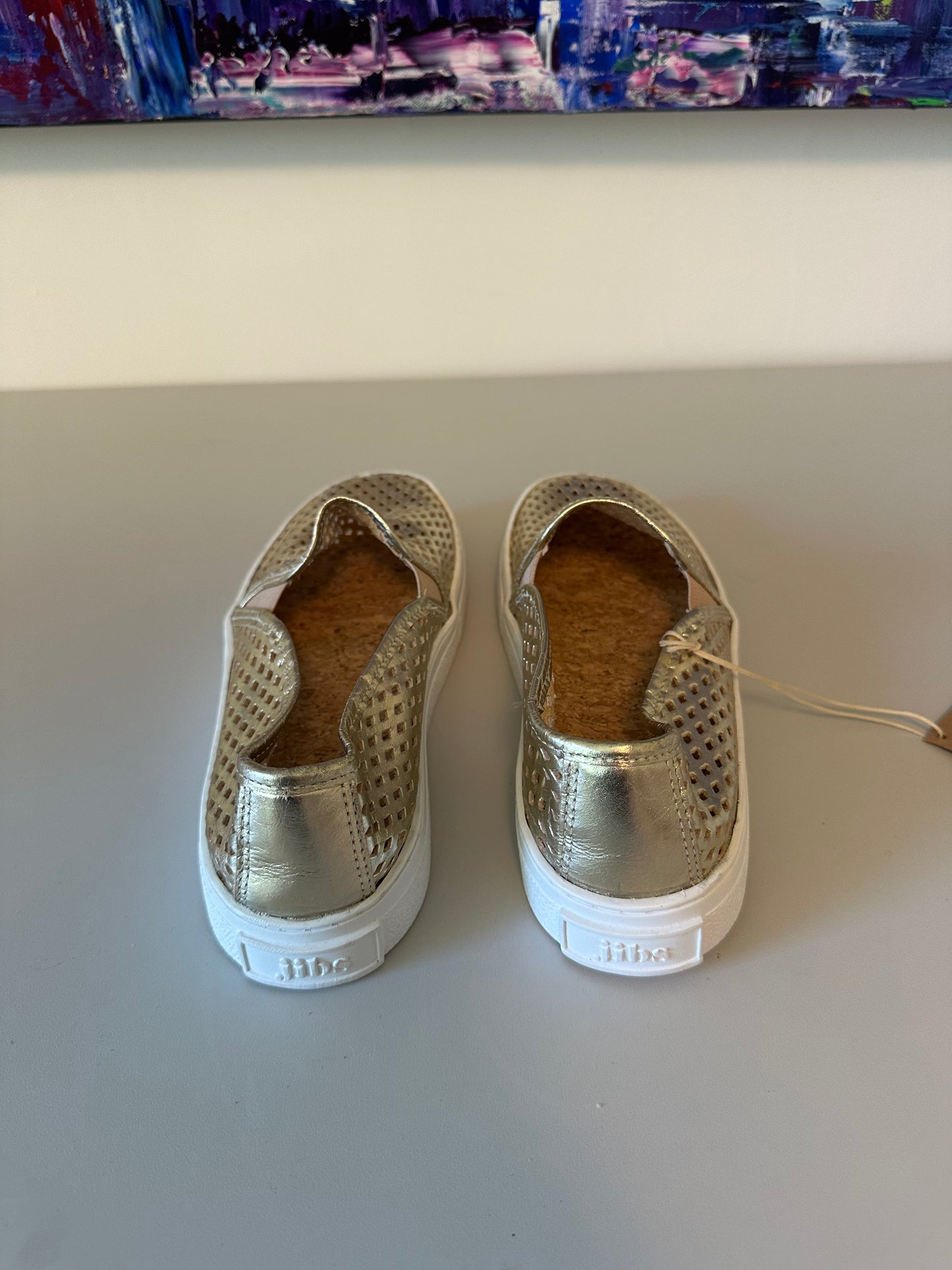 NWT Jibs Classic Gold Metallic Perforated Leather Slip On Sneakers | Size 6