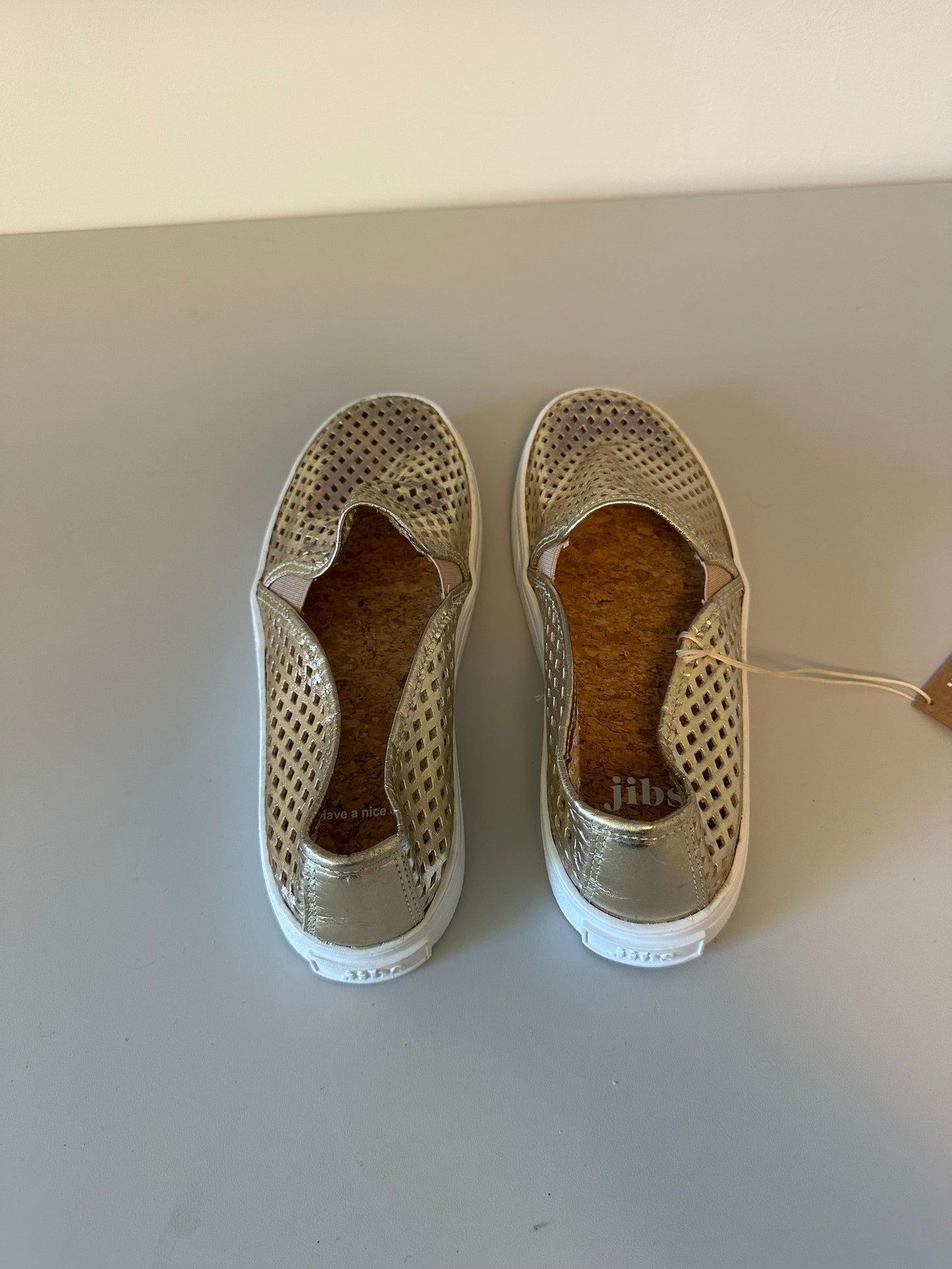 NWT Jibs Classic Gold Metallic Perforated Leather Slip On Sneakers | Size 6
