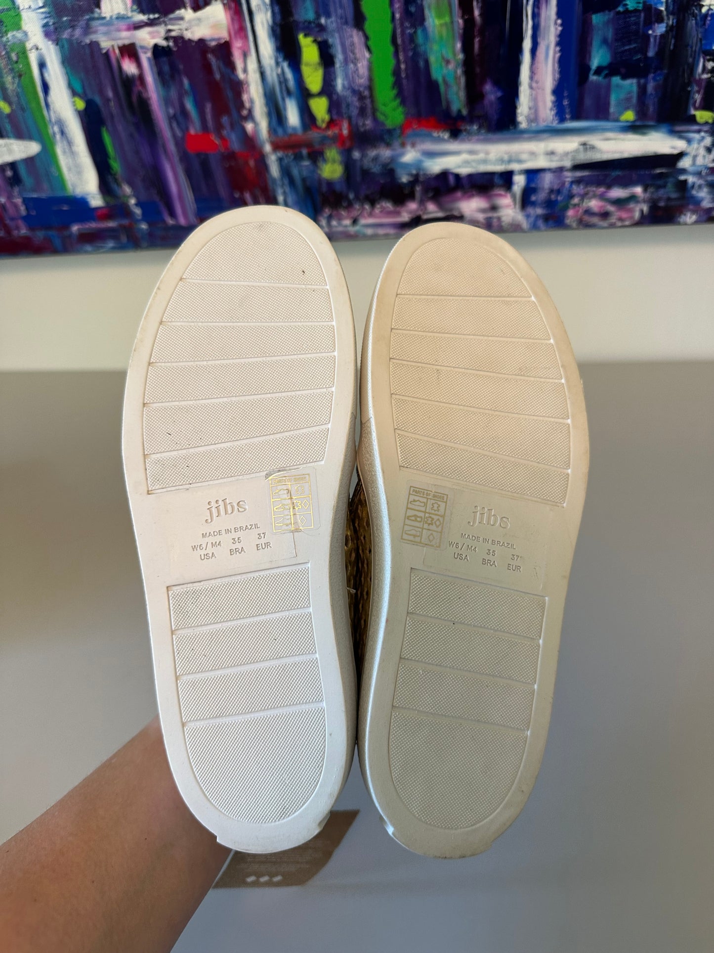 NWT Jibs Classic Gold Metallic Perforated Leather Slip On Sneakers | Size 6