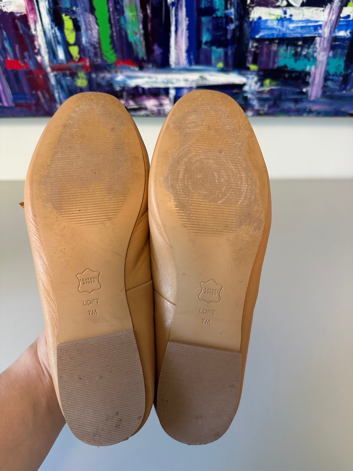 Loft Tan Leather Round Toe Bow Ballet Flats | Size 7