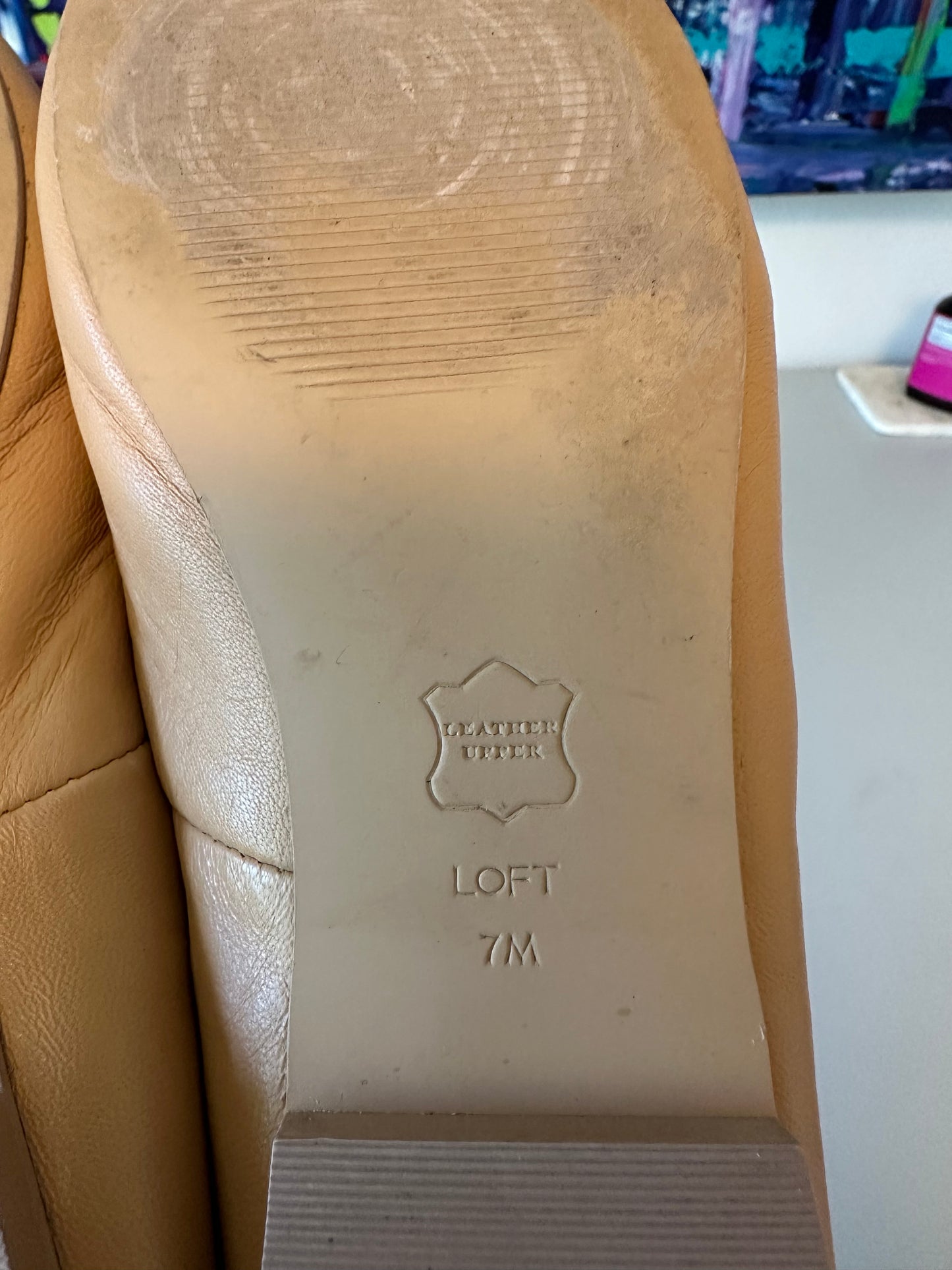 Loft Tan Leather Round Toe Bow Ballet Flats | Size 7