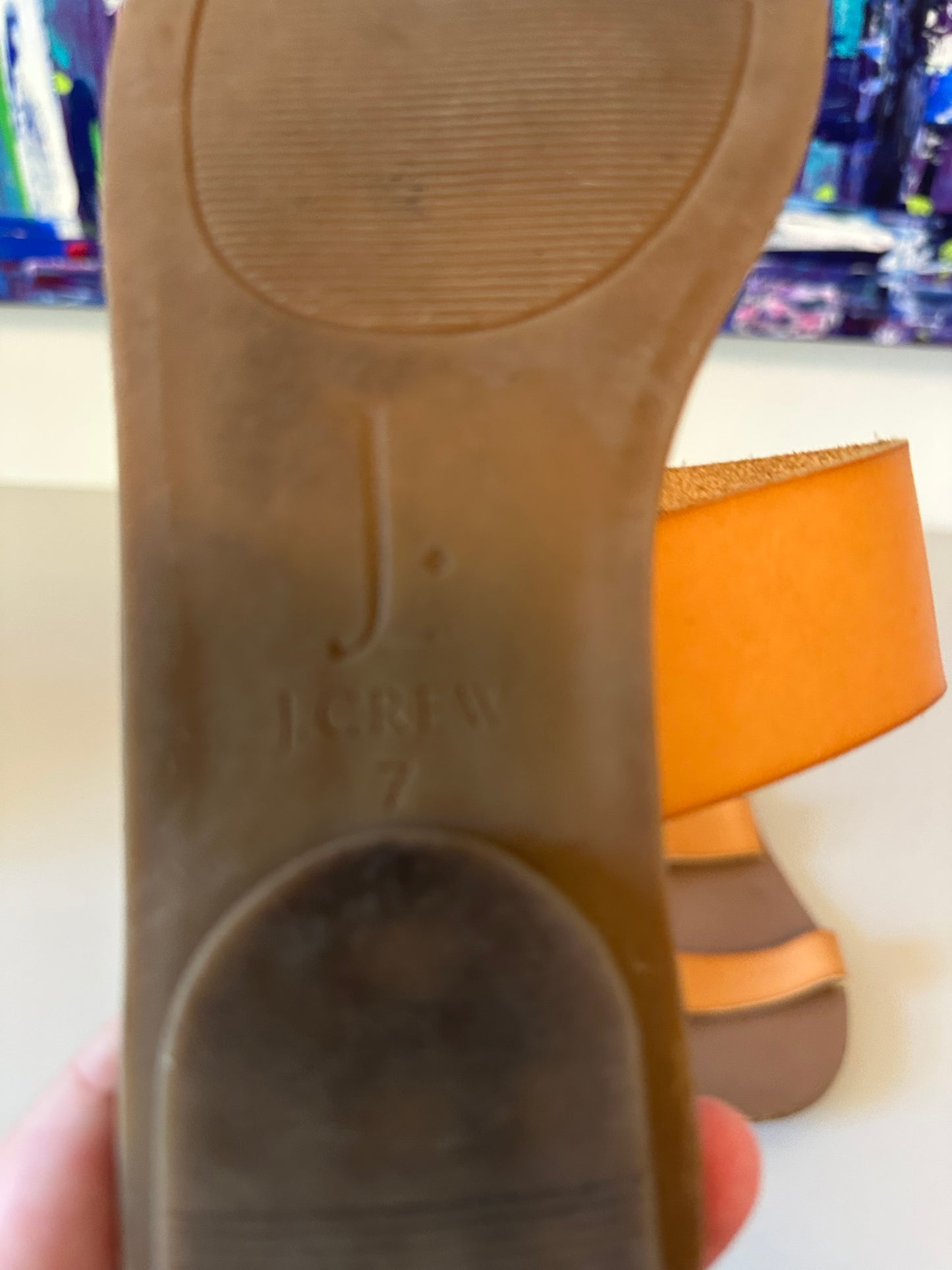 J. Crew Tan Leather Two Strap Slide Sandals in Cognac | Size 7