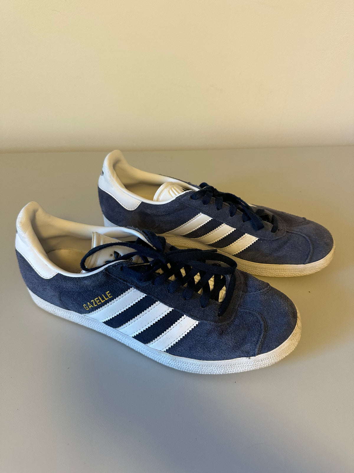 Adidas Gazelle Navy Blue Suede and White Stripes Sneakers | Size 9.5
