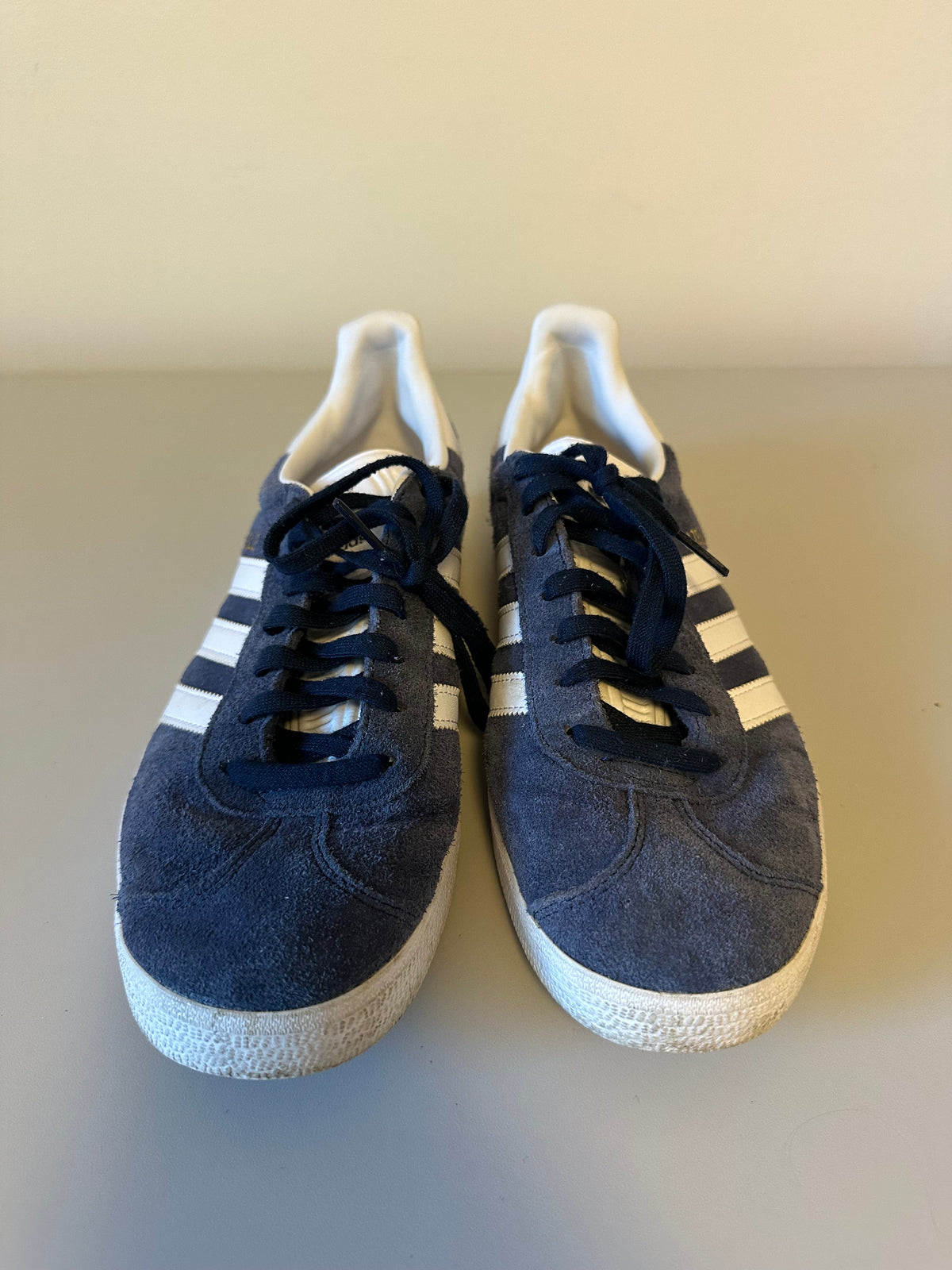 Adidas Gazelle Navy Blue Suede and White Stripes Sneakers | Size 9.5