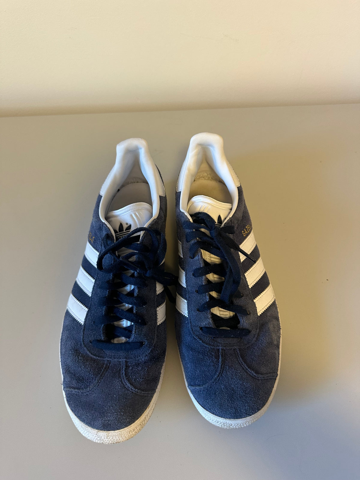 Adidas Gazelle Navy Blue Suede and White Stripes Sneakers | Size 9.5