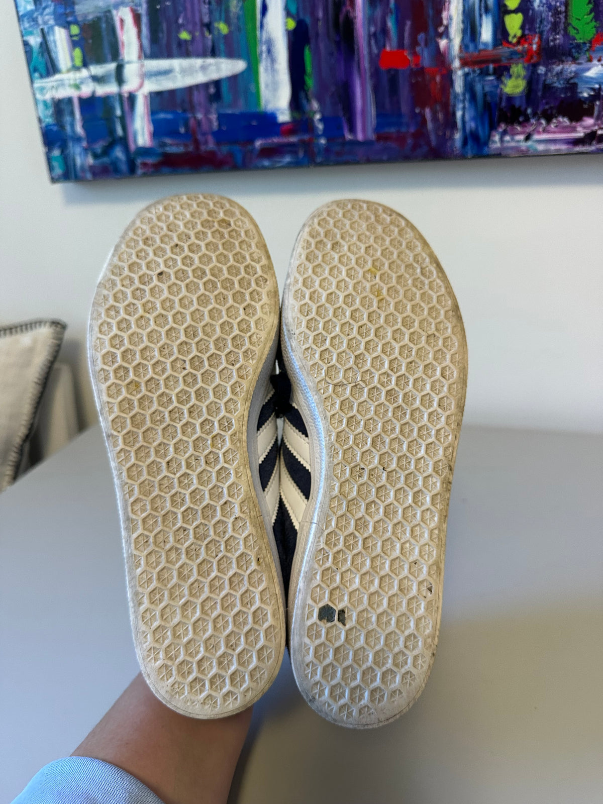 Adidas Gazelle Navy Blue Suede and White Stripes Sneakers | Size 9.5