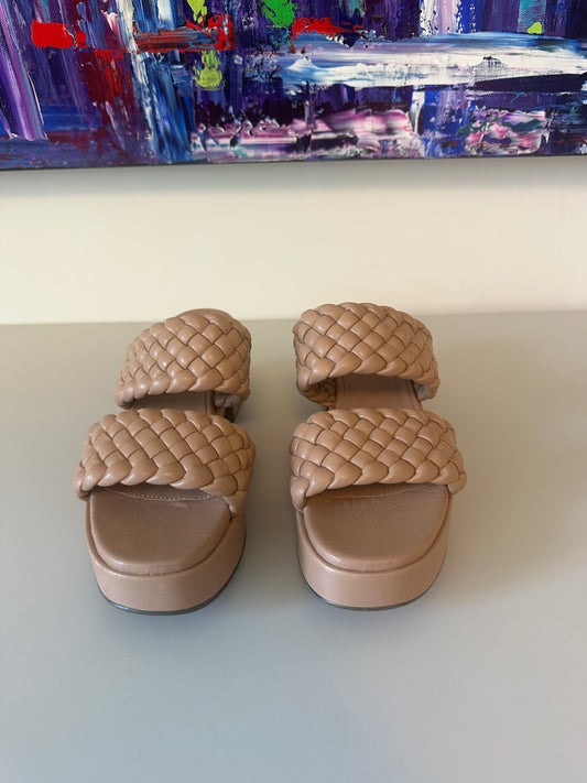 Seychelles Tan Woven Leather Platform Block Heel Sandals | Size 8