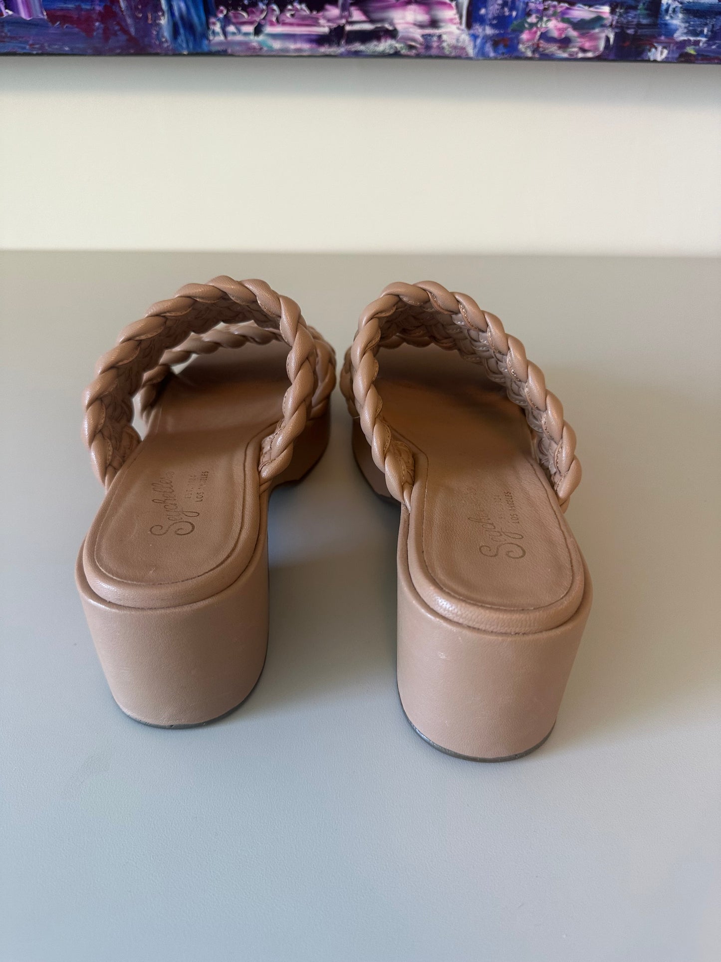 Seychelles Tan Woven Leather Platform Block Heel Sandals | Size 8