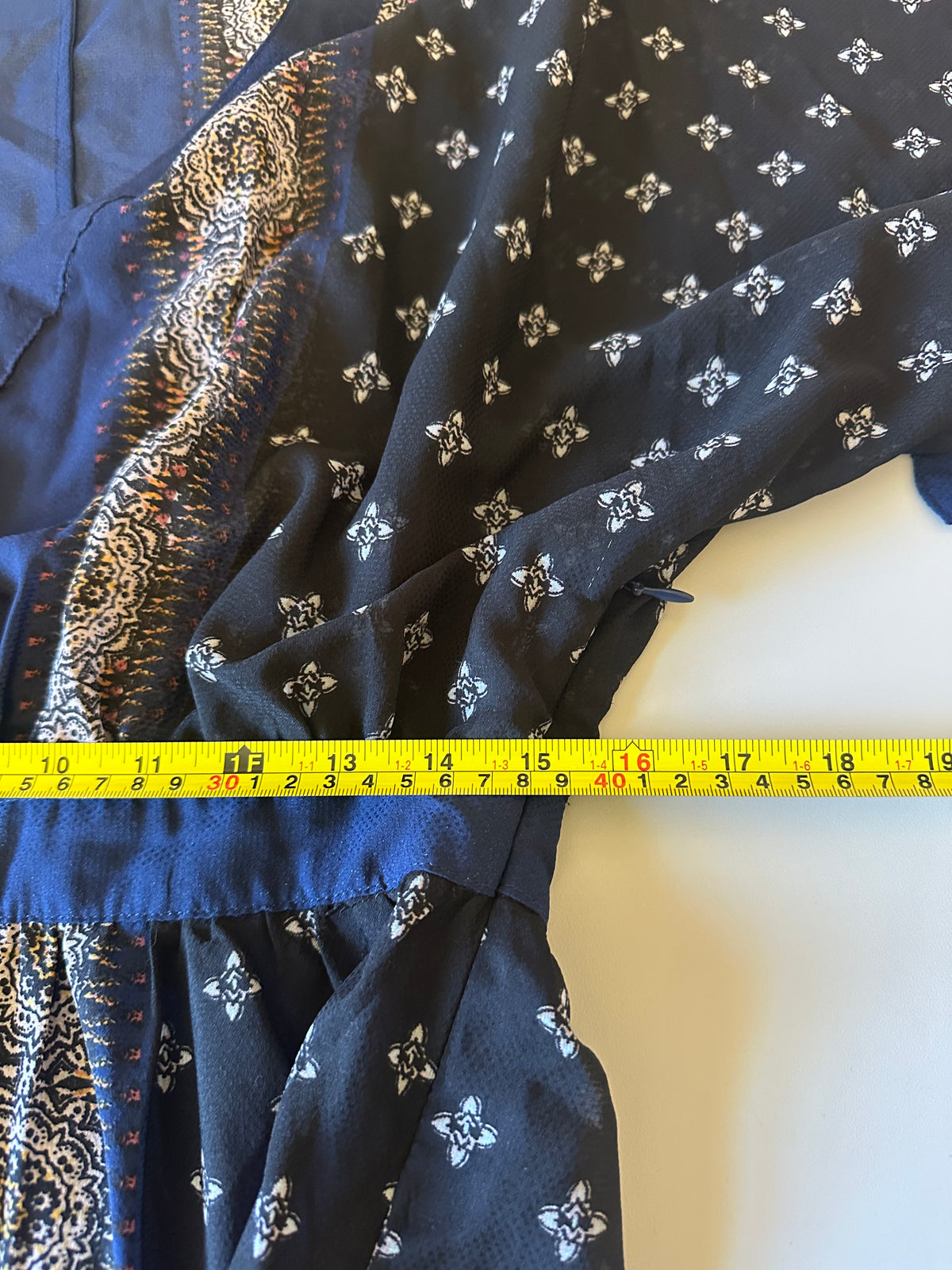 Free People Blue and Black Boho V-Neck Kimono Sleeve Mini Dress | Size Small