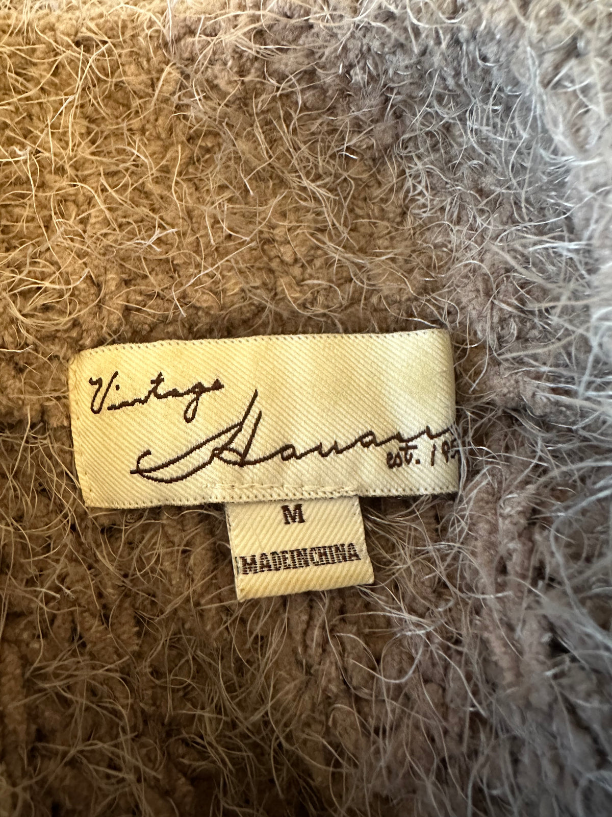 Vintage Havana Taupe Fuzzy Eyelash Knit Mock Neck Sweater | Size Medium