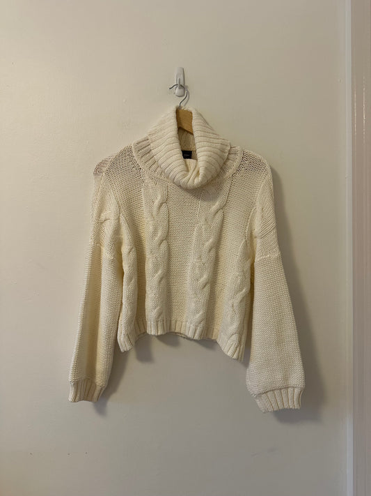 Wooden Ships Cider House Cropped Cable Knit Sweater in Ivory | Size XS/S