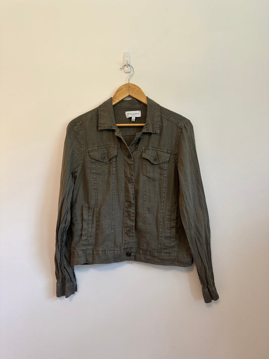 Michael Stars Olive Green Linen Button Front Utility Jacket | Size Medium