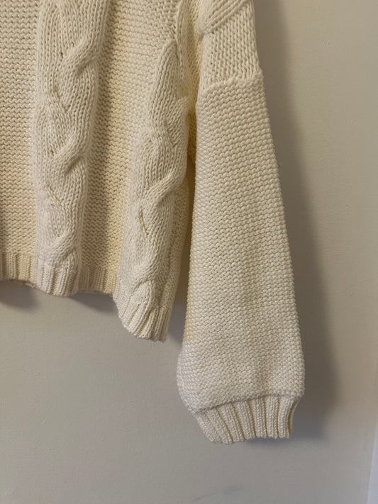 Wooden Ships Cider House Cropped Cable Knit Sweater in Ivory | Size XS/S