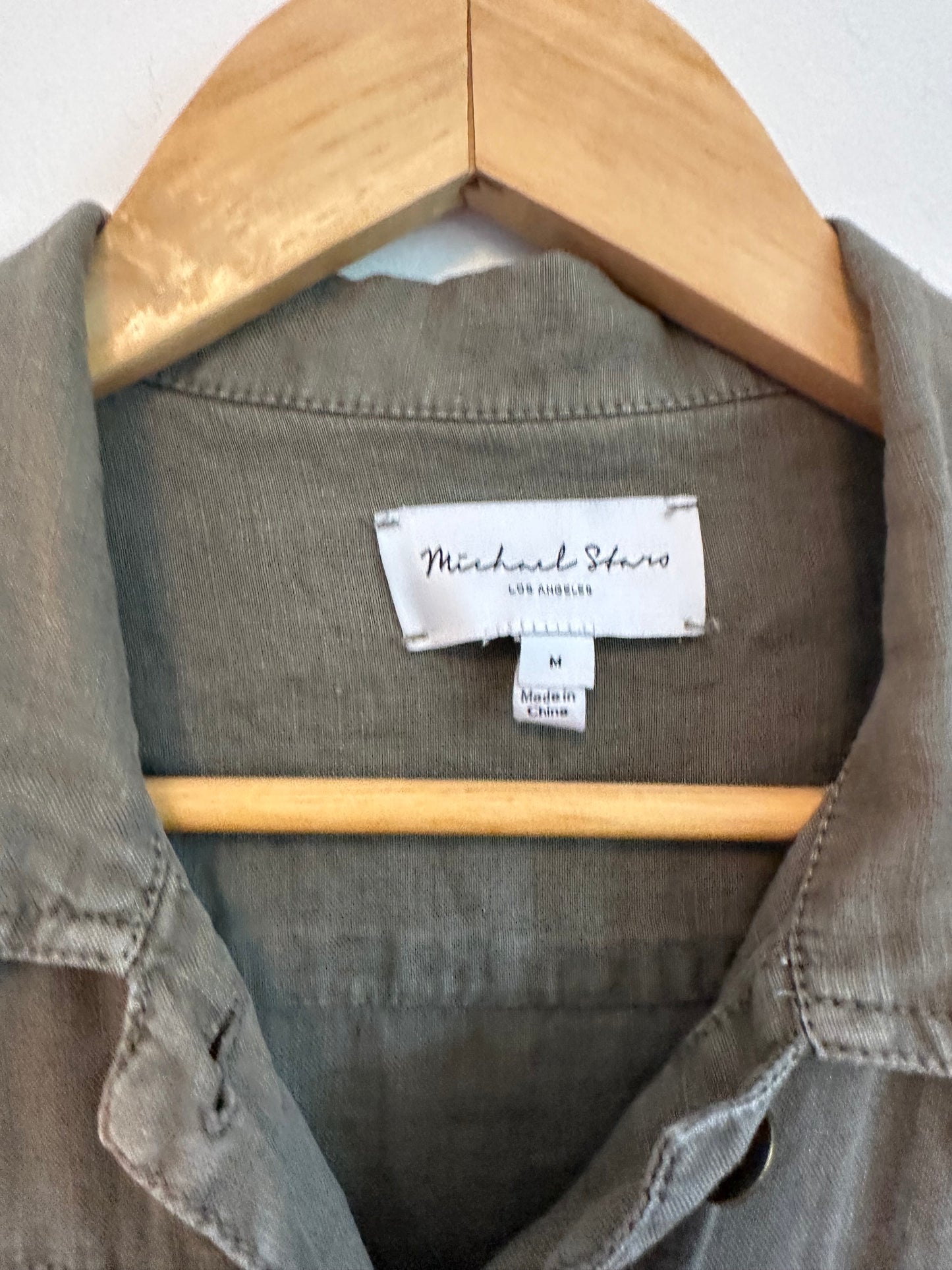 Michael Stars Olive Green Linen Button Front Utility Jacket | Size Medium