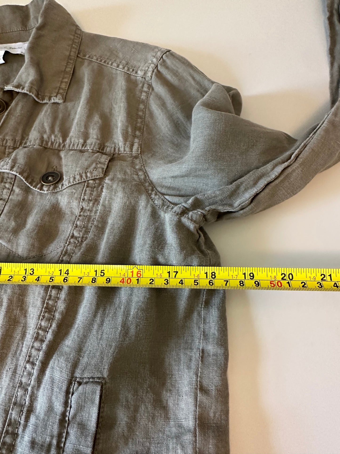 Michael Stars Olive Green Linen Button Front Utility Jacket | Size Medium