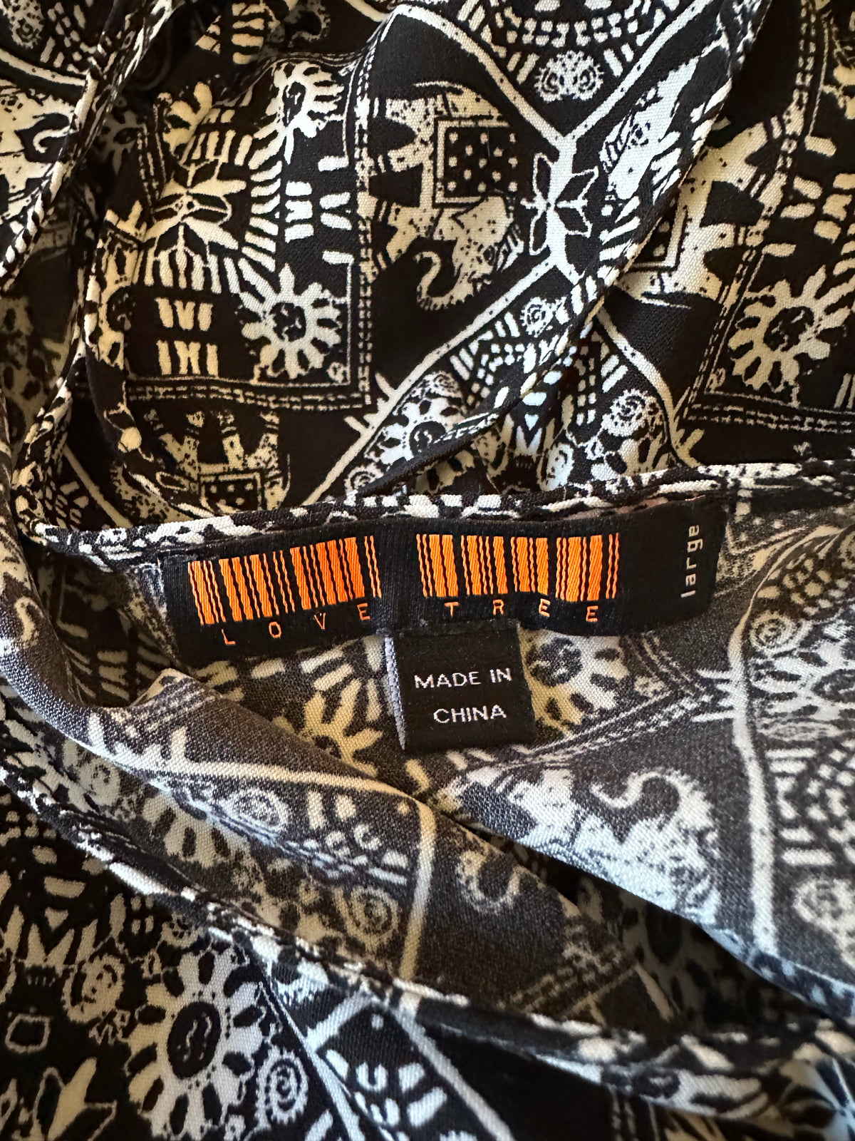 Love Tree Black and White Elephant Print Sleeveless Jumpsuit | Size Large