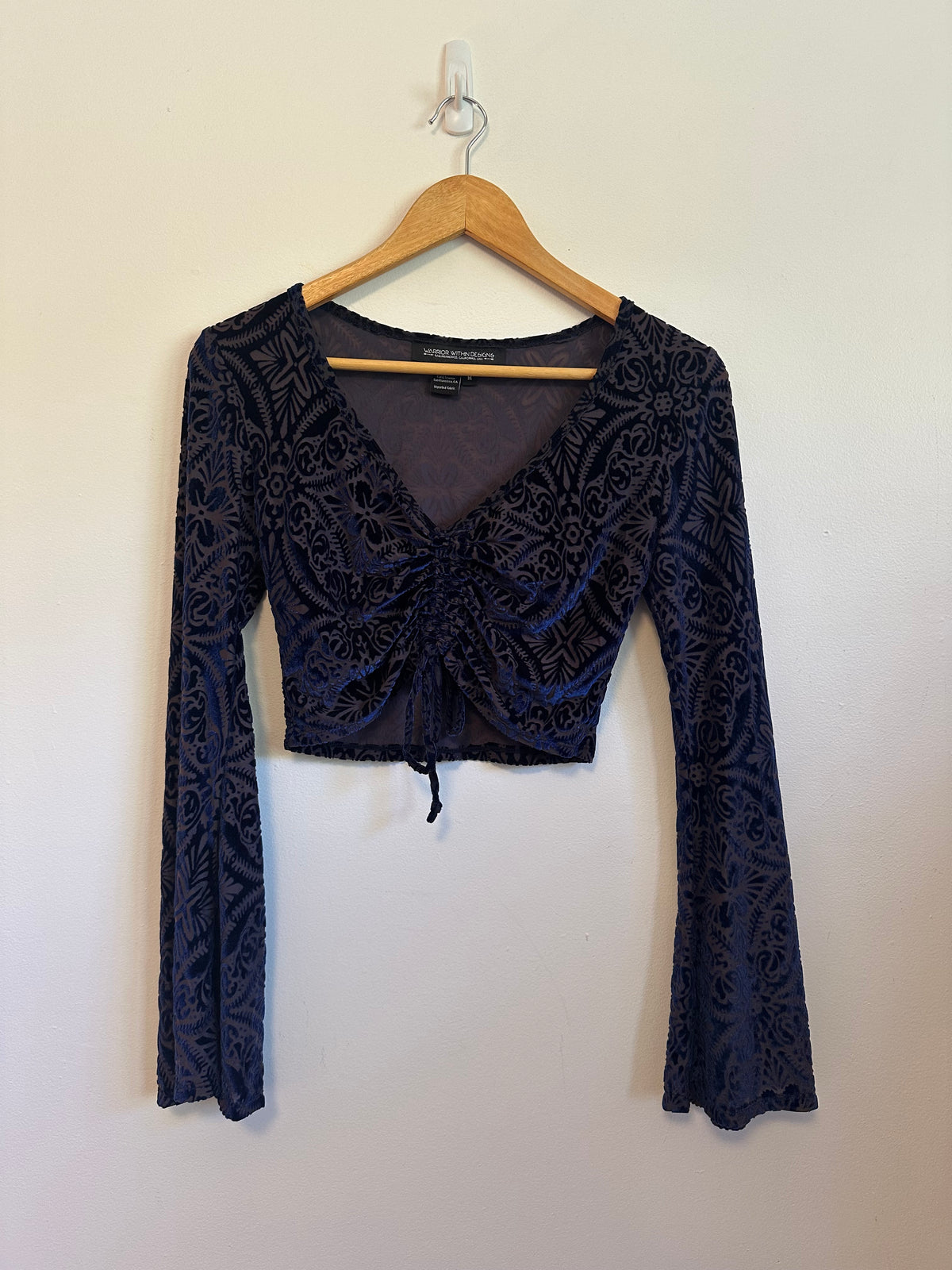 Warrior Within Designs Blue Burnout Velvet Crop Top | Size Medium