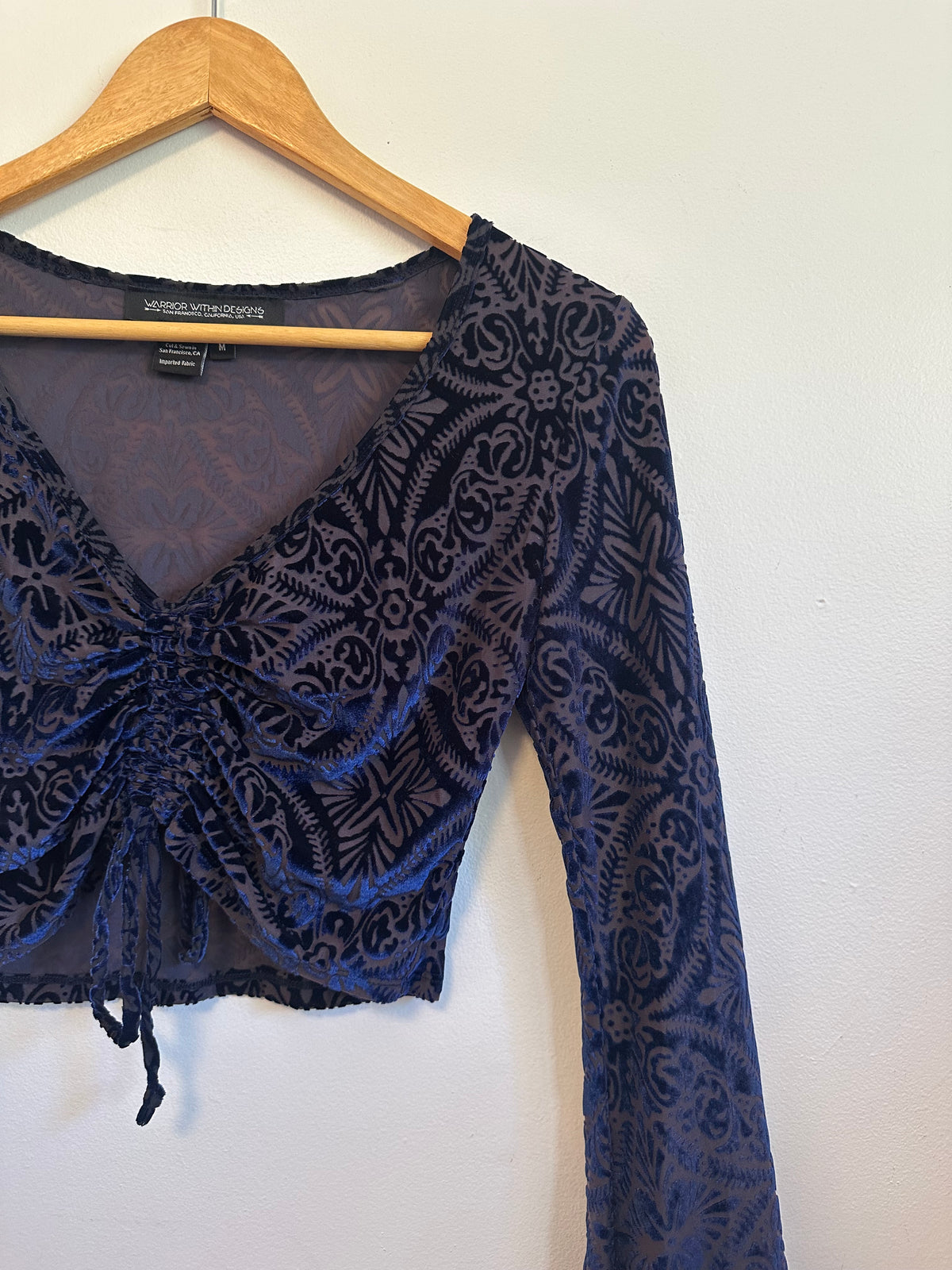 Warrior Within Designs Blue Burnout Velvet Crop Top | Size Medium