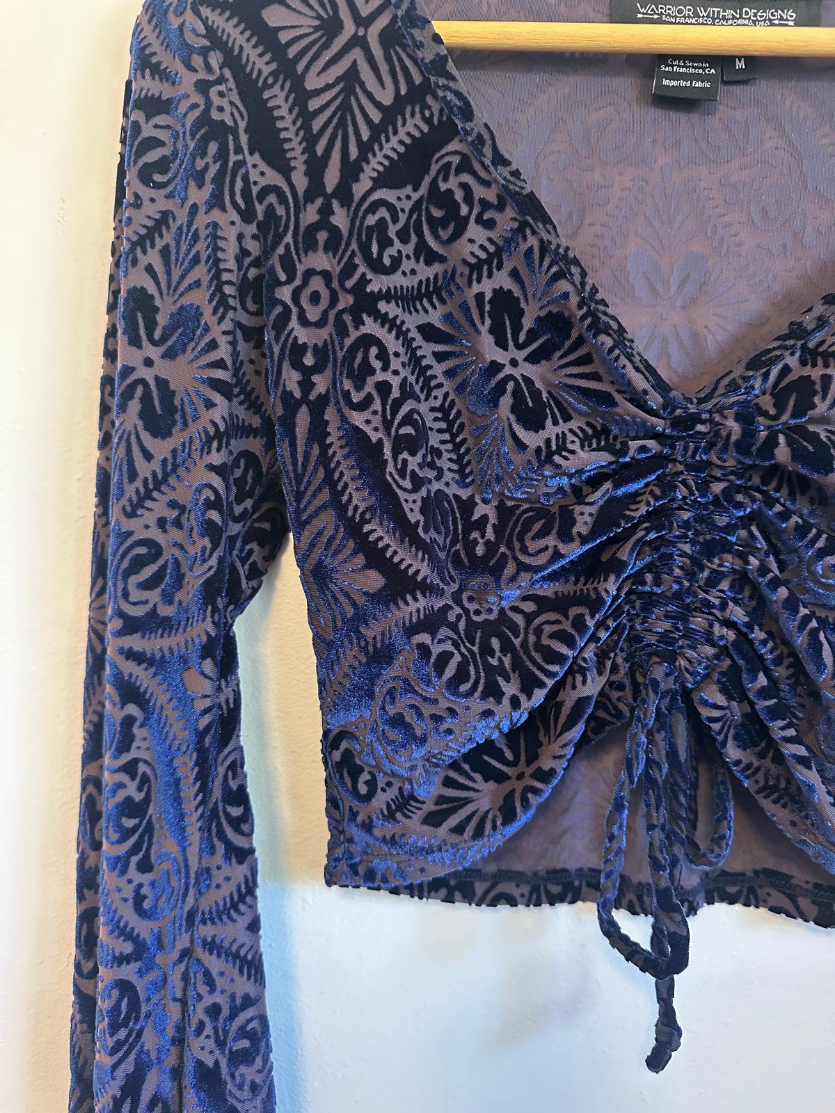 Warrior Within Designs Blue Burnout Velvet Crop Top | Size Medium