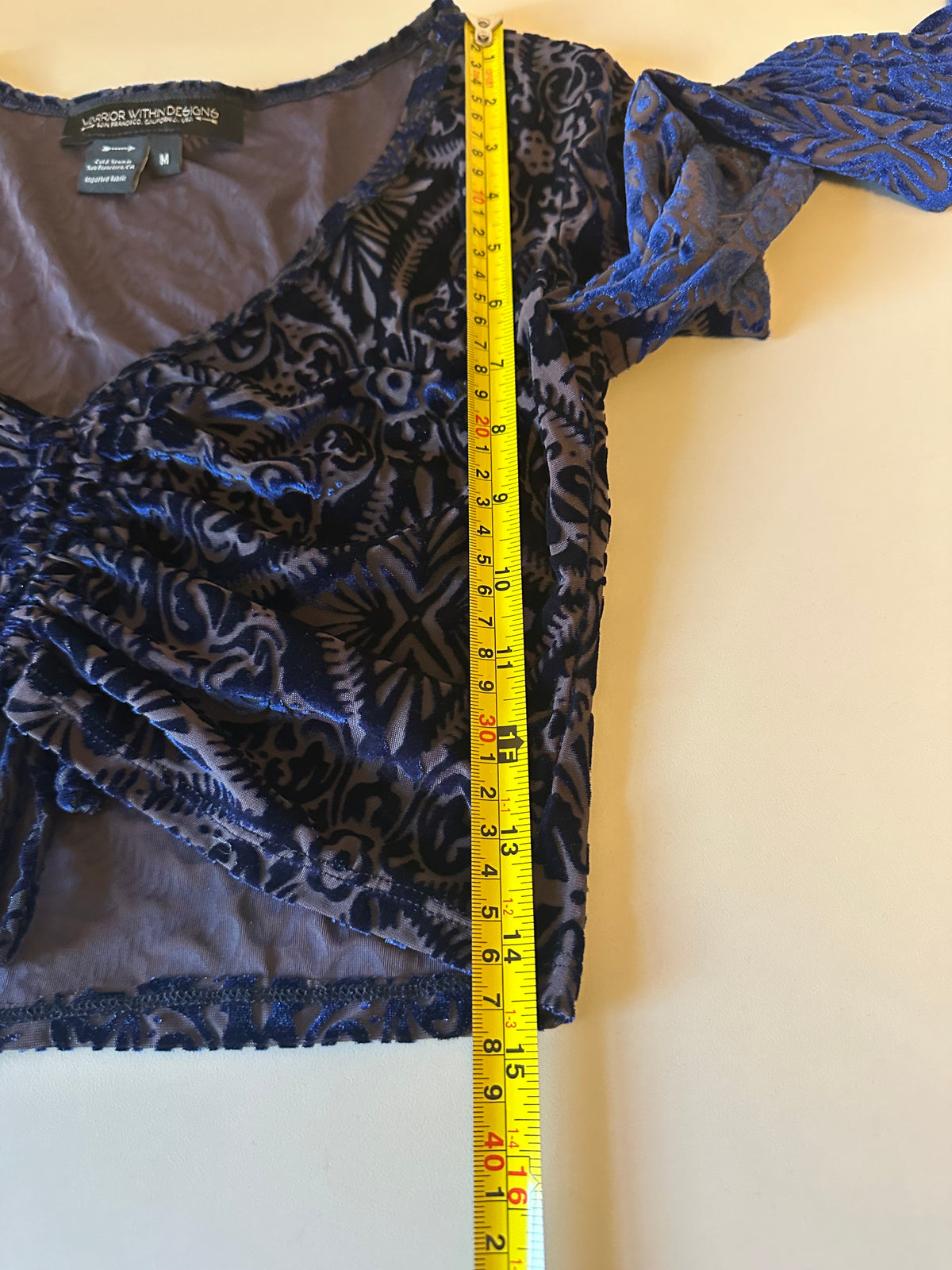 Warrior Within Designs Blue Burnout Velvet Crop Top | Size Medium