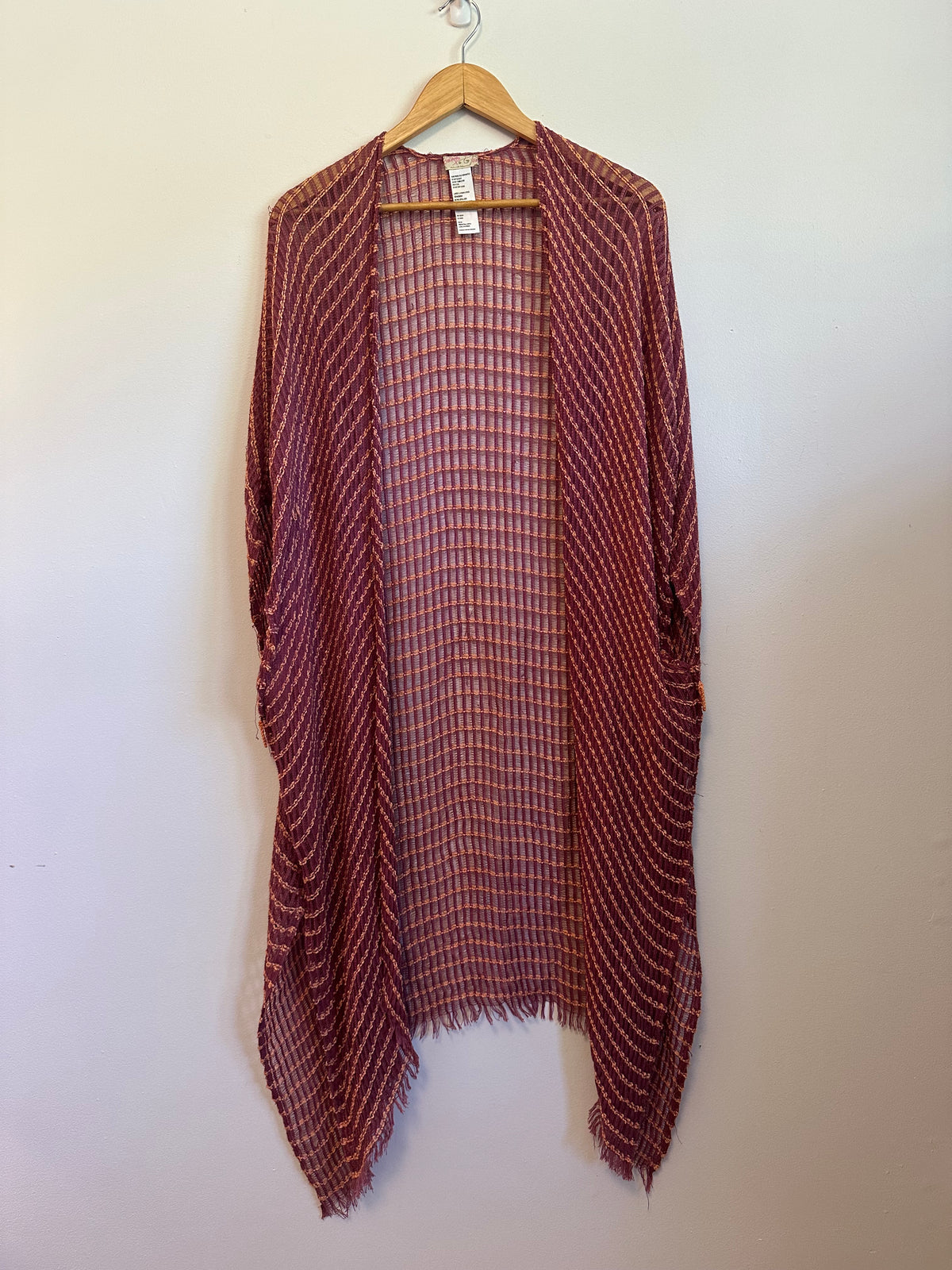 Free People Cabana Woven Kimono in Burgundy and Orange Stripes | OS