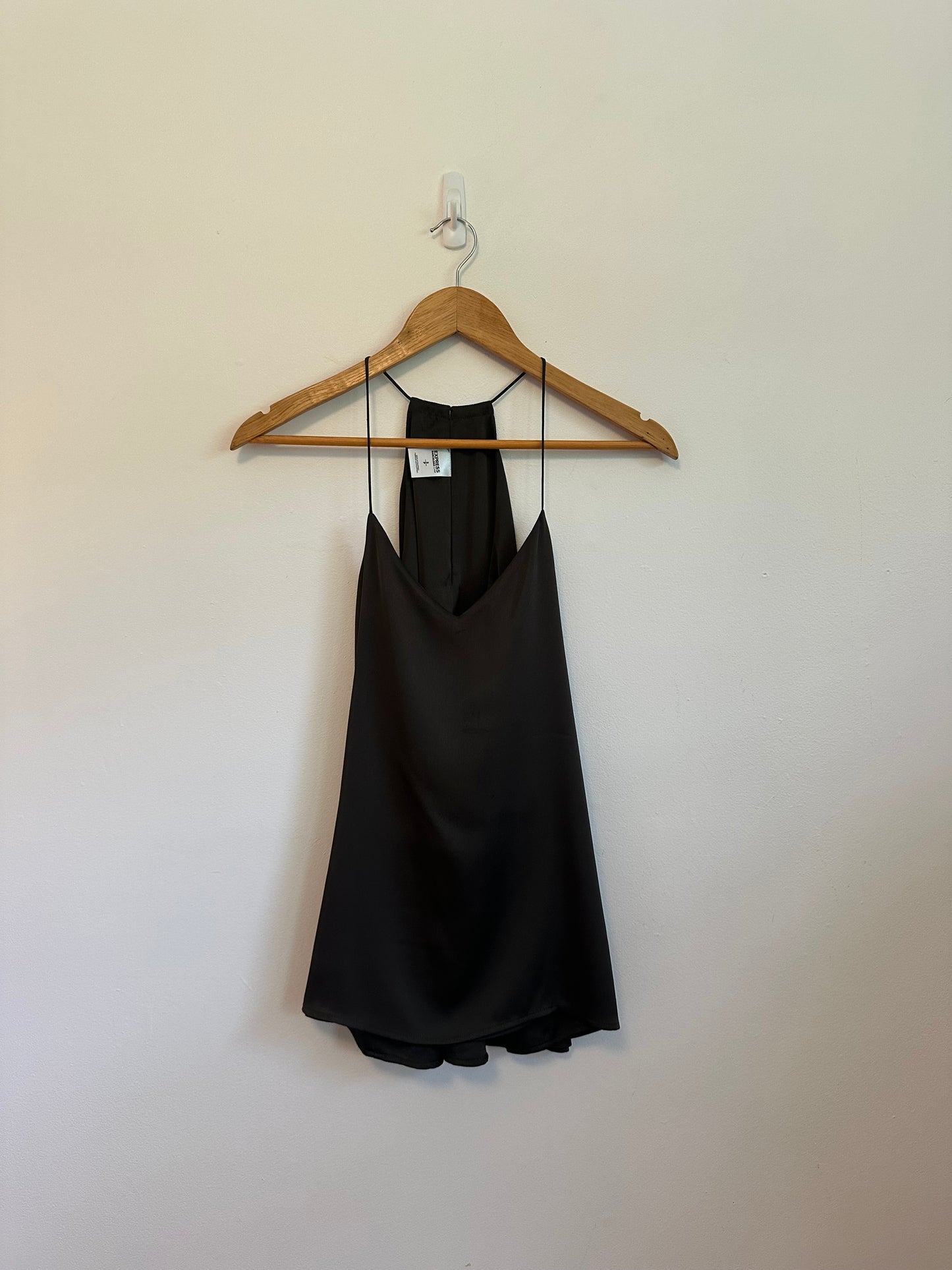 Express Barcelona Dark Brown Satin V-Neck Halter Top Cami | Size Small