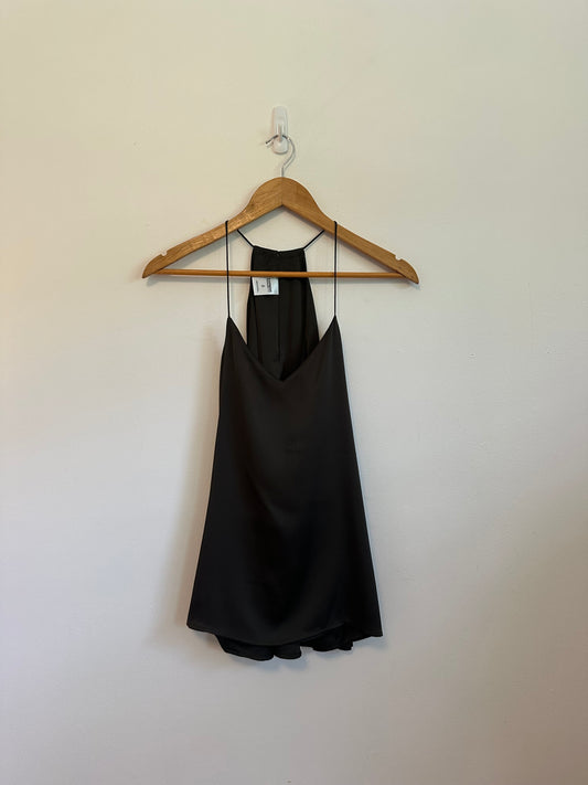 Express Barcelona Dark Brown Satin V-Neck Halter Top Cami | Size Small