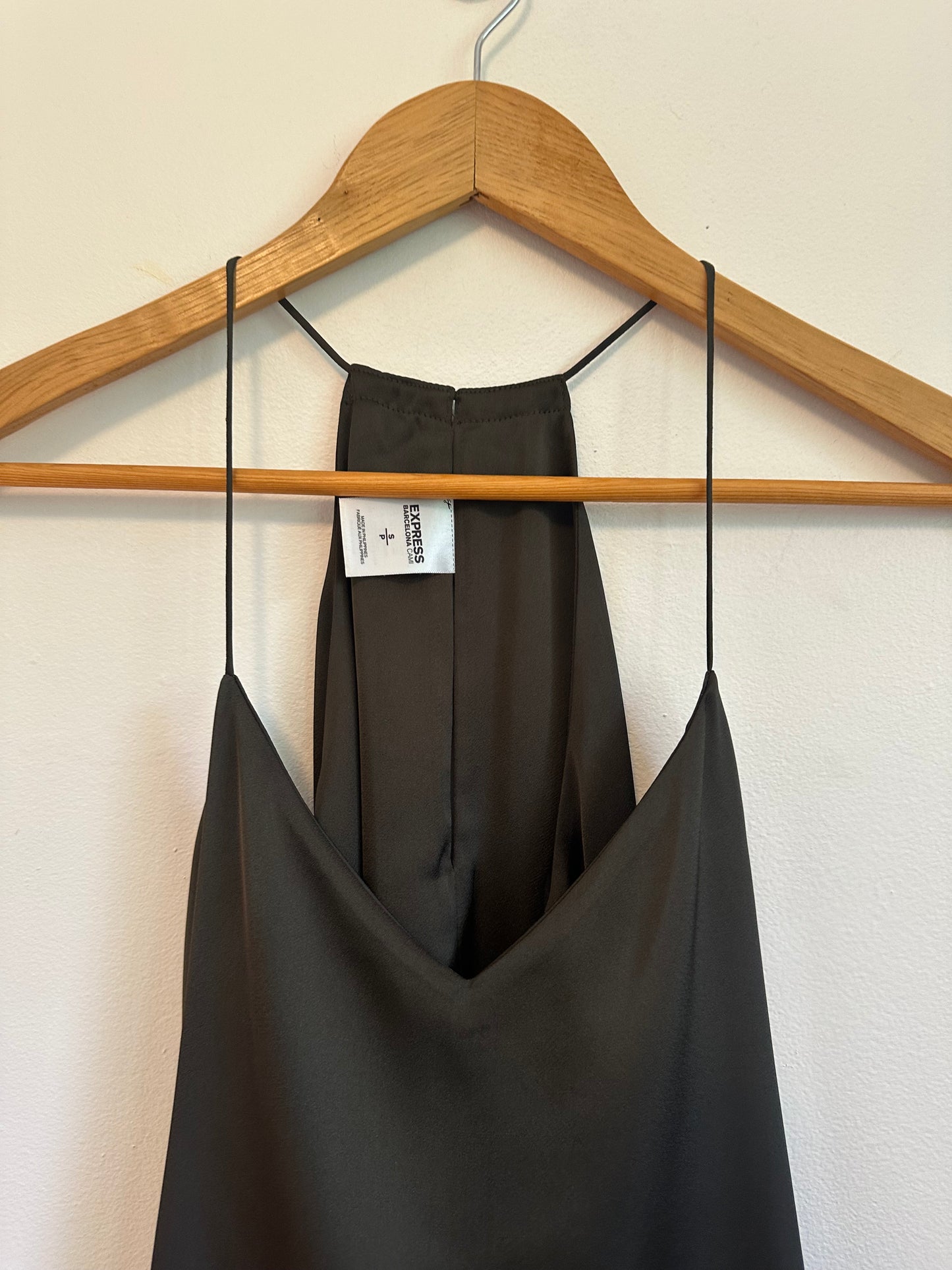 Express Barcelona Dark Brown Satin V-Neck Halter Top Cami | Size Small