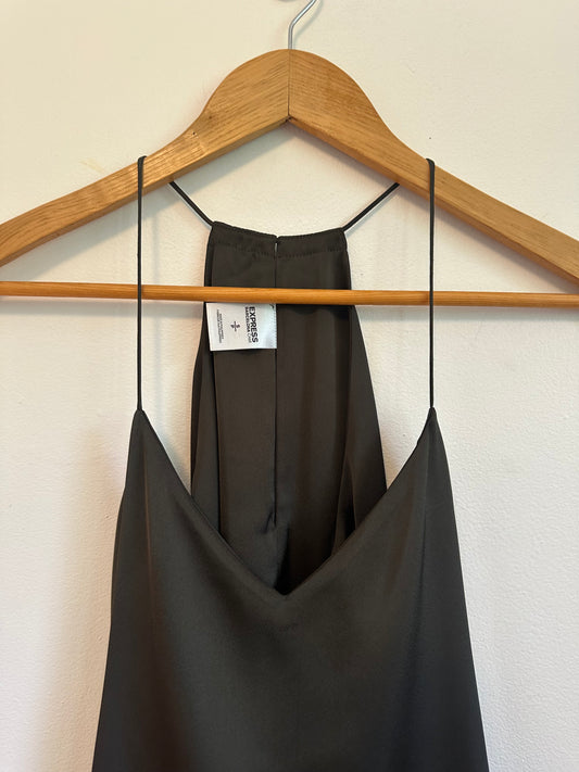Express Barcelona Dark Brown Satin V-Neck Halter Top Cami | Size Small