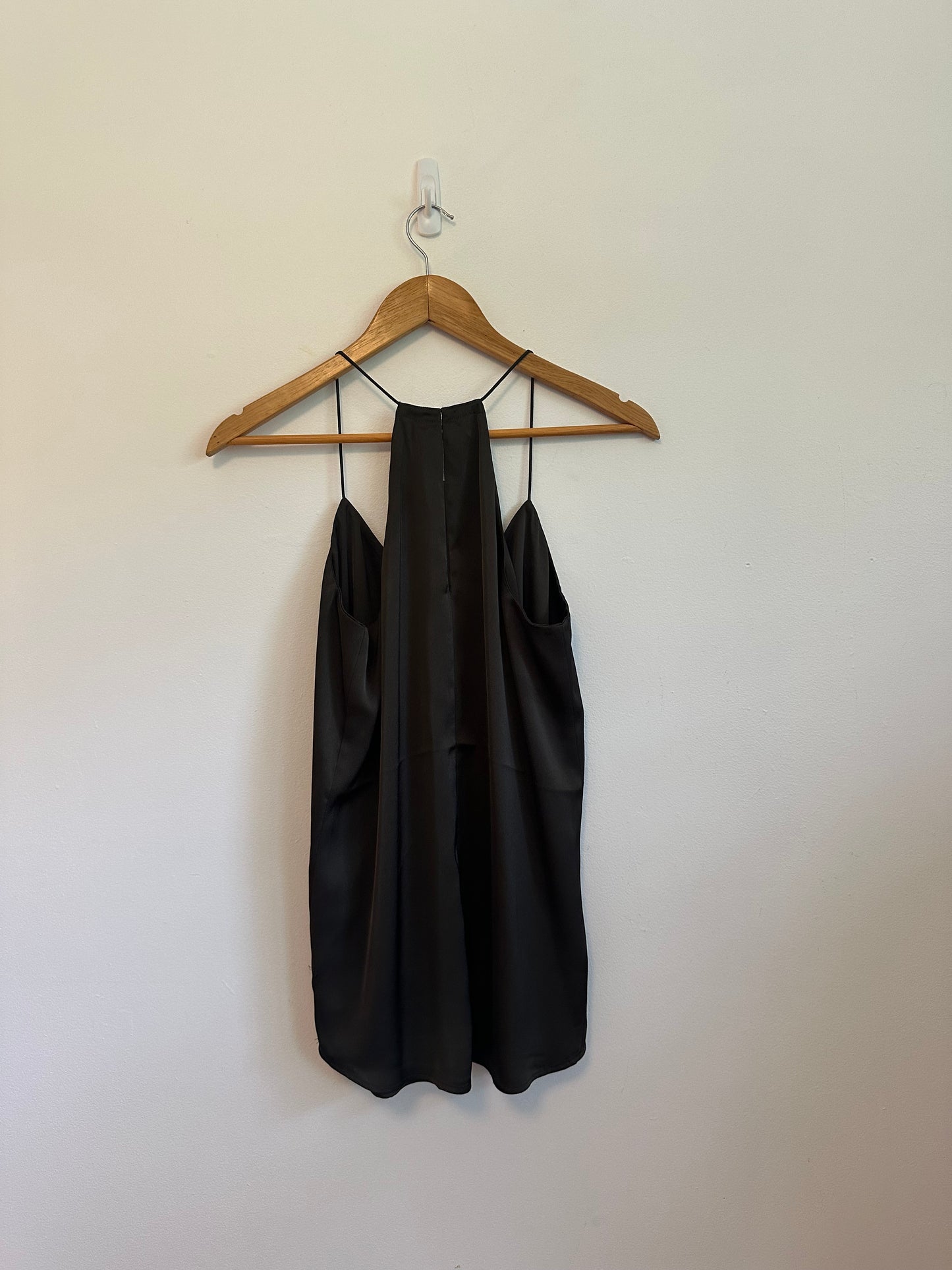 Express Barcelona Dark Brown Satin V-Neck Halter Top Cami | Size Small