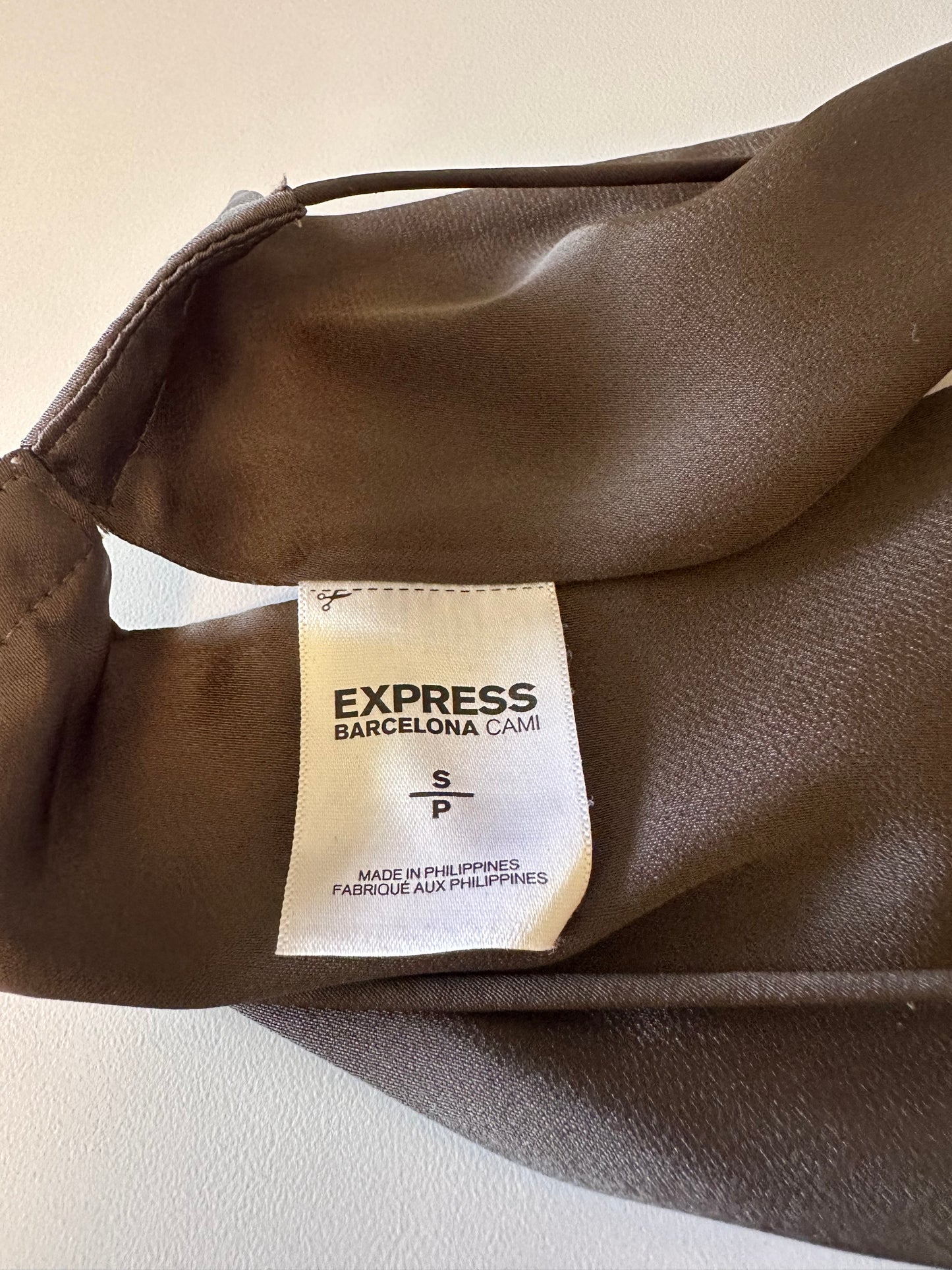 Express Barcelona Dark Brown Satin V-Neck Halter Top Cami | Size Small