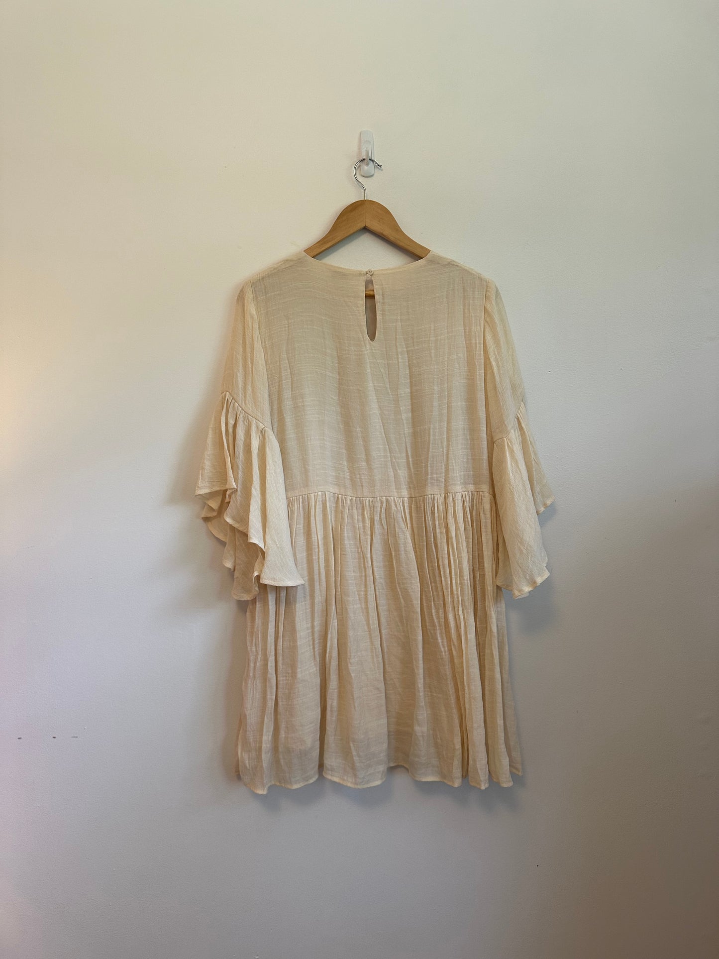 Umgee Cream Embroidered Boho Babydoll Mini Dress | Size Large