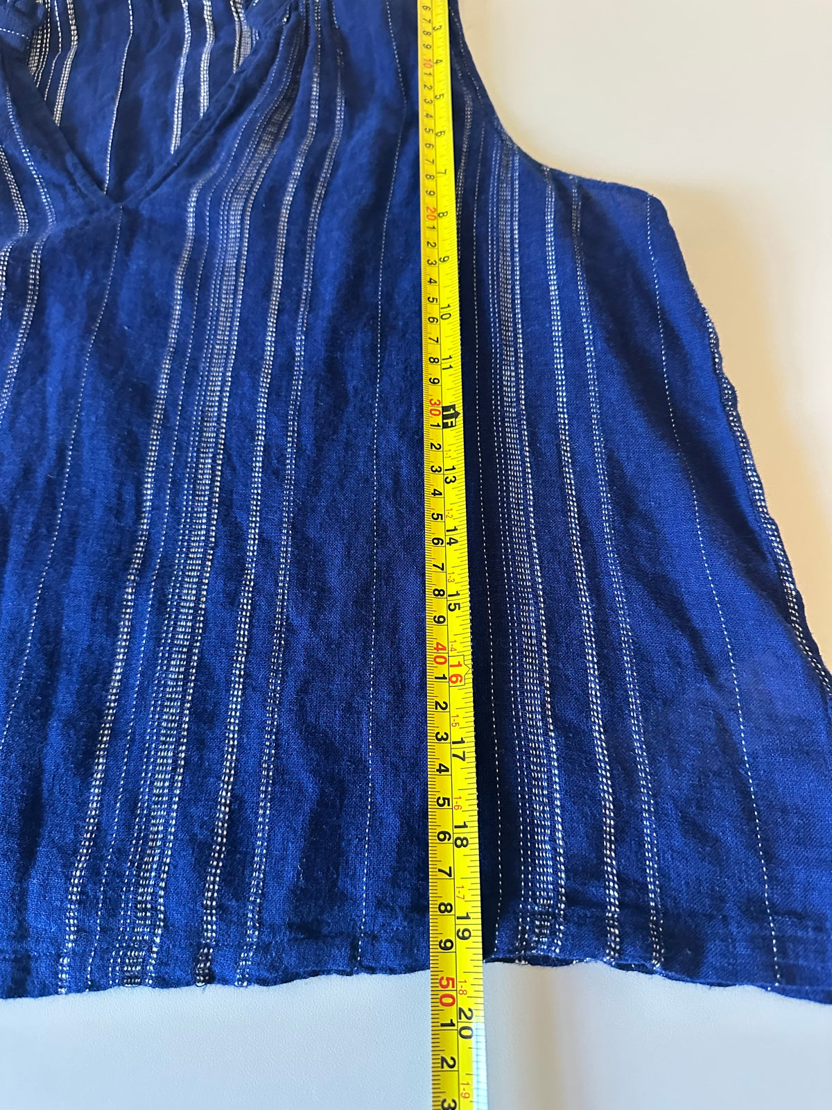 Rails Christy Navy Stripe Linen Blend Ruffle V-Neck Sleeveless Top | Size XS