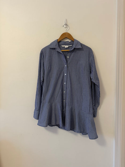 Veronica Beard Gilda Asymmetric Striped Shirt in Blue and White | Size 0