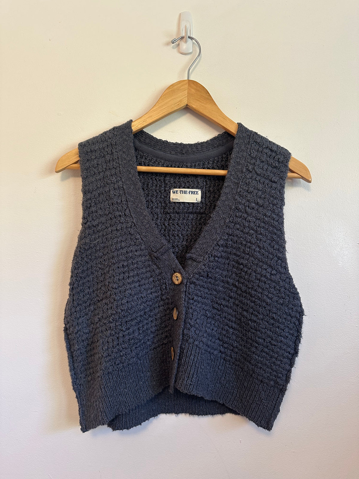 We The Free x Free People Blue Popcorn Knit Cropped Vest | Size Large