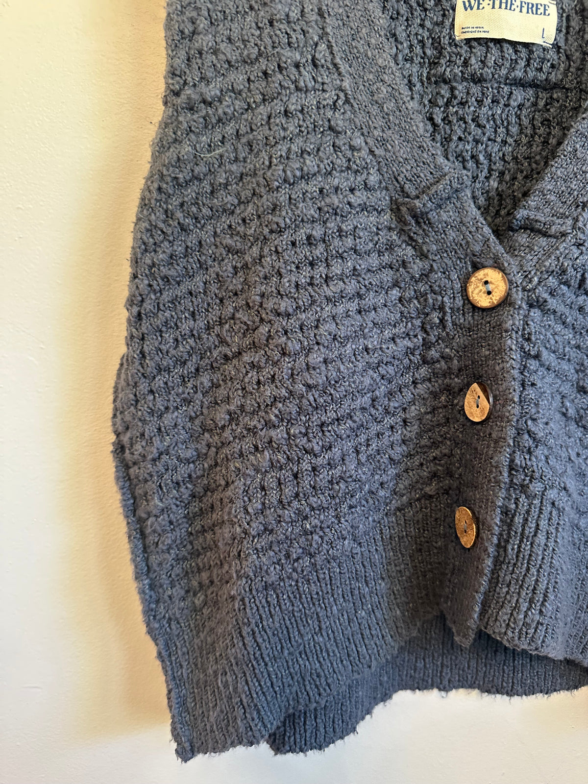 We The Free x Free People Blue Popcorn Knit Cropped Vest | Size Large