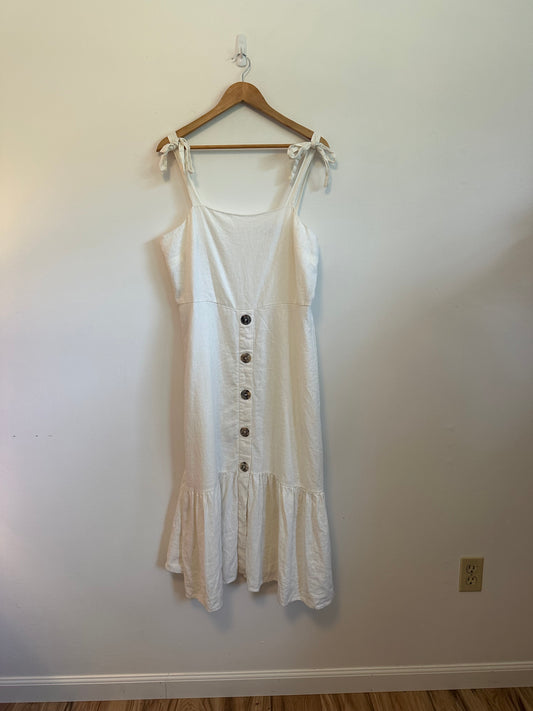 Emma & Michele White Linen Blend Tie Strap Ruffle Midi Dress | Size XL