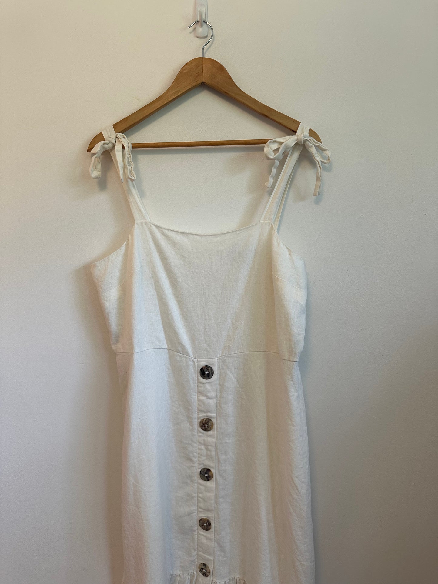 Emma & Michele White Linen Blend Tie Strap Ruffle Midi Dress | Size XL