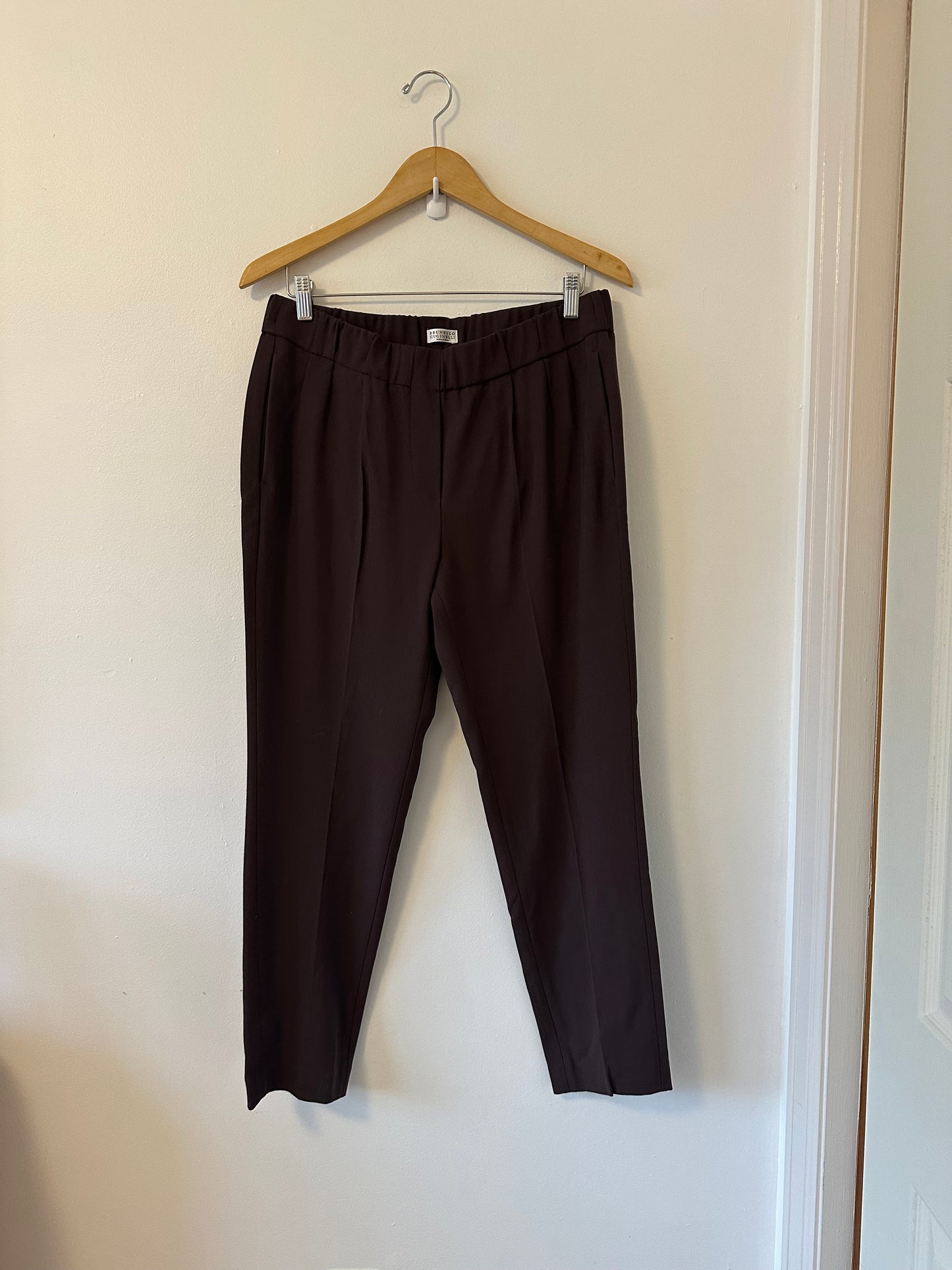 Brunello Cucinelli Wool Blend Pull On Brown Trousers | Size 10