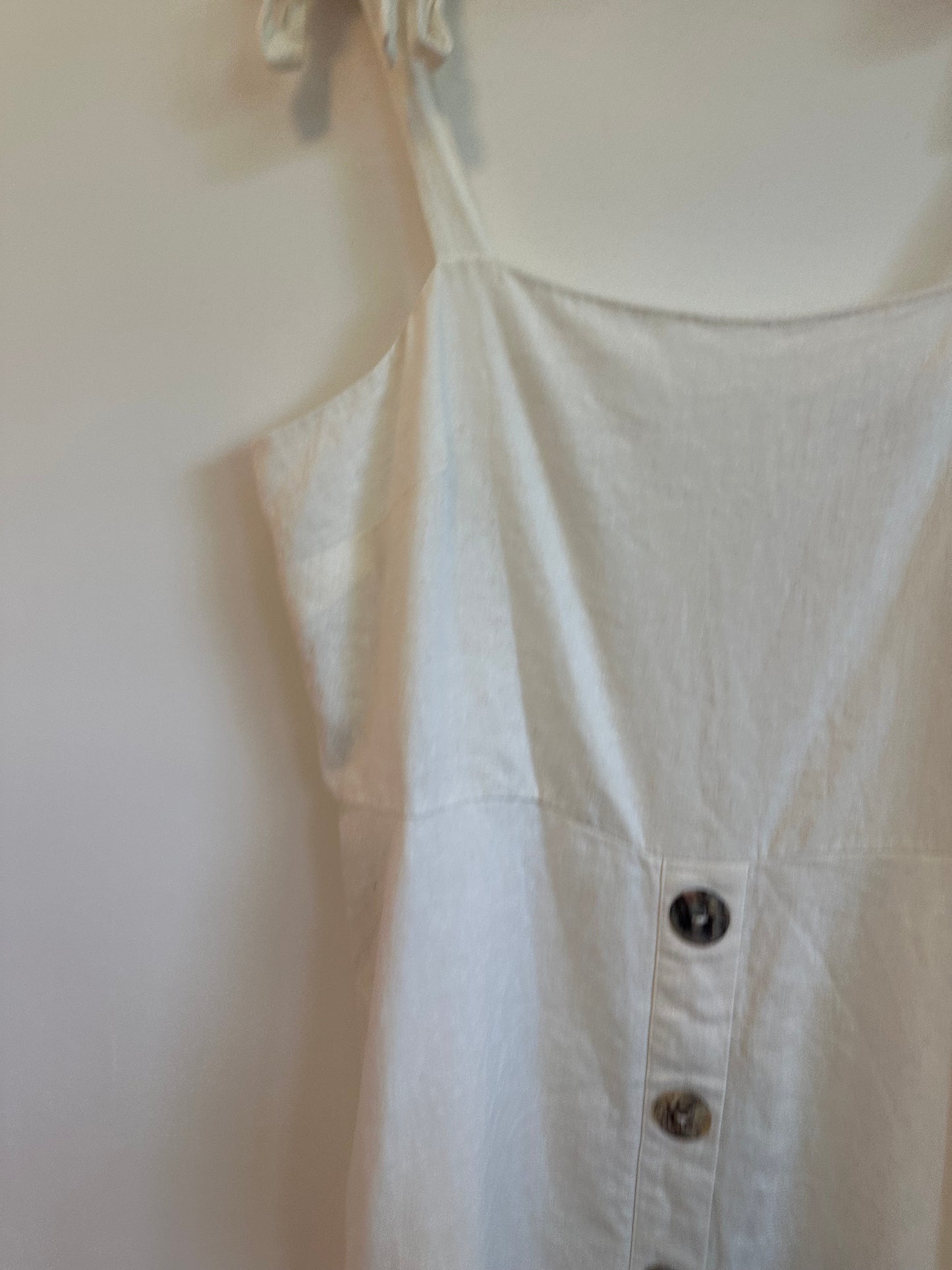 Emma & Michele White Linen Blend Tie Strap Ruffle Midi Dress | Size XL