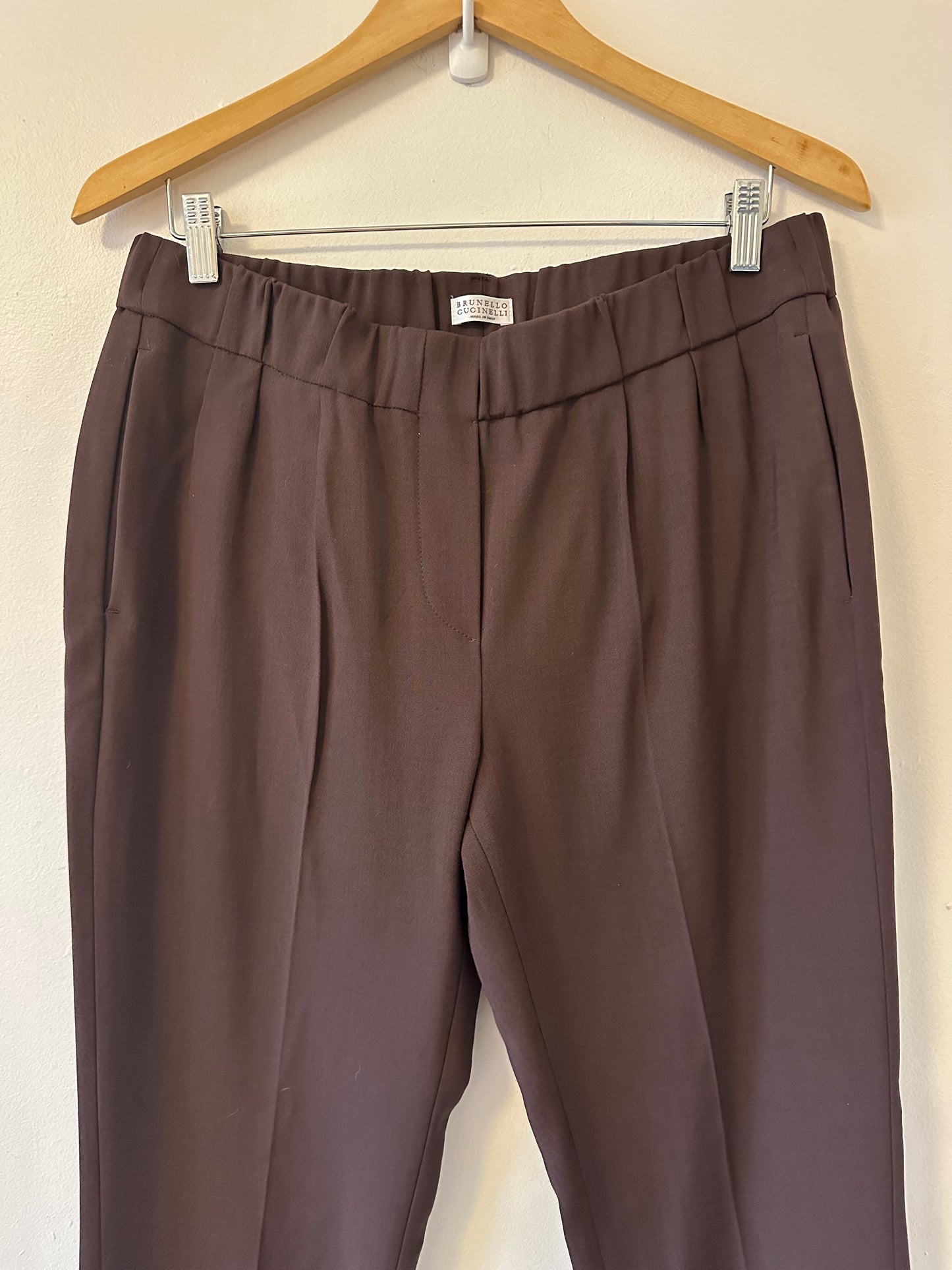Brunello Cucinelli Wool Blend Pull On Brown Trousers | Size 10