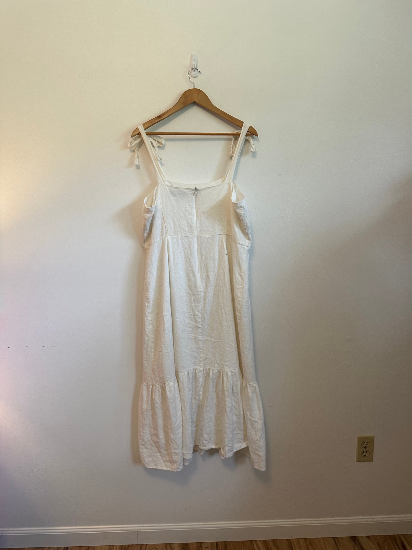 Emma & Michele White Linen Blend Tie Strap Ruffle Midi Dress | Size XL