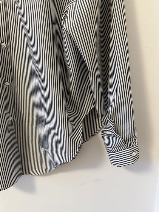 Angelo Blue and White Stripe Oversized Off The Shoulder Button Down