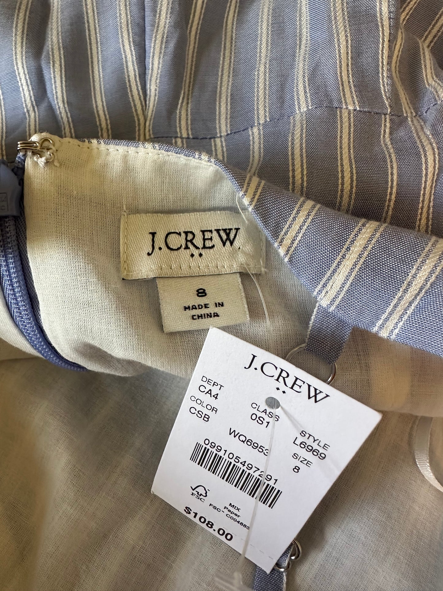 NWT J. Crew Blue and White Striped Wide Leg Tie Front Jumpsuit | Size 8