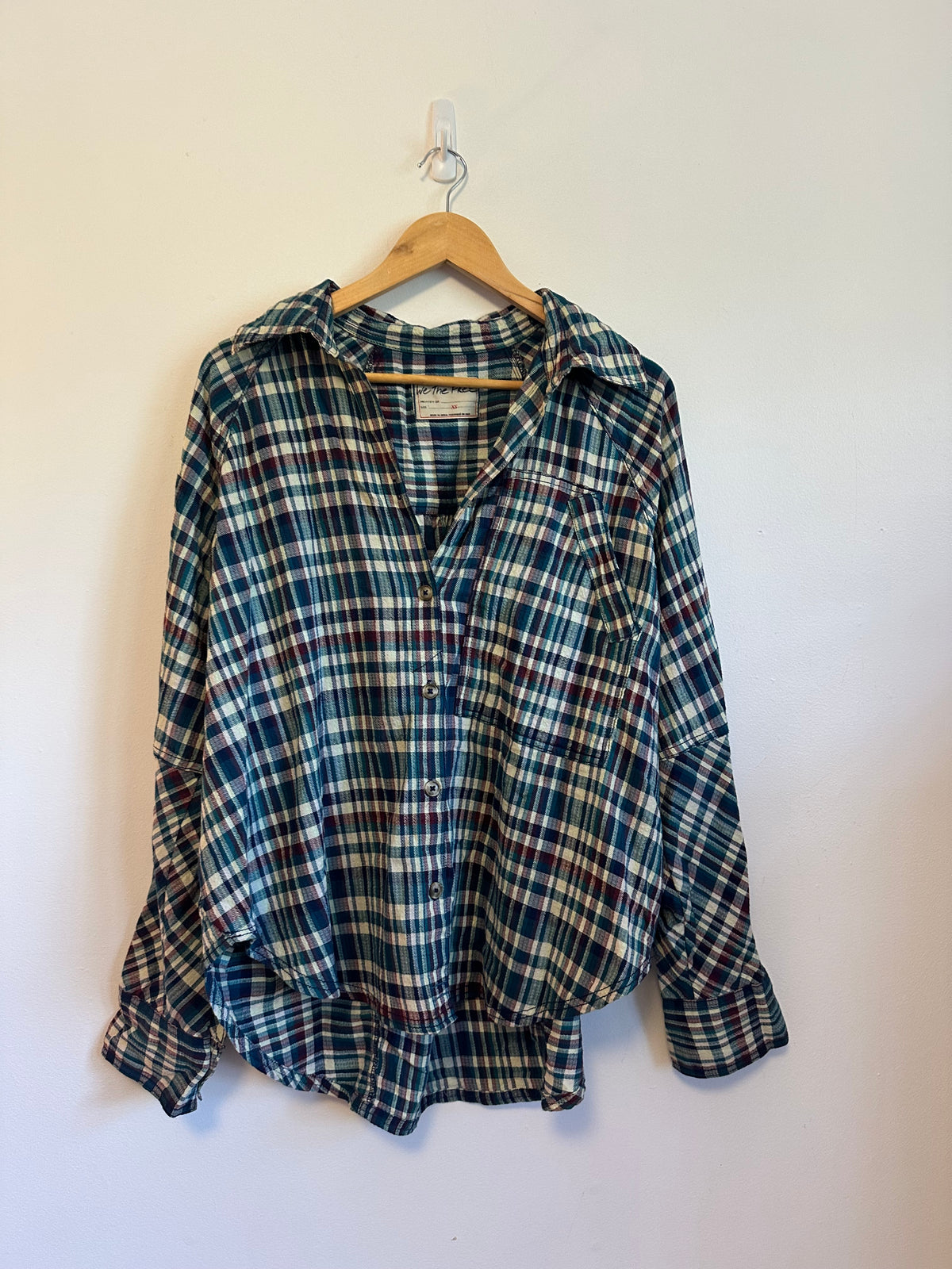 We The Free x Free People Oversized Plaid Button Down Shirt | Size XS