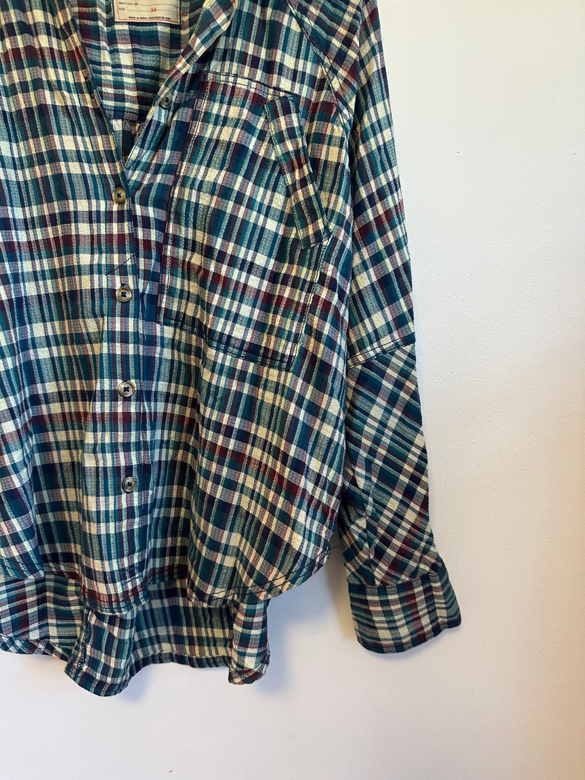 We The Free x Free People Oversized Plaid Button Down Shirt | Size XS