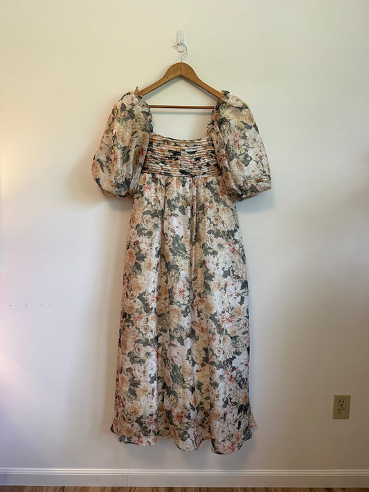 NWT Worth Collective Floral Puff Sleeve Bow Back Maxi Dress | Size Medium
