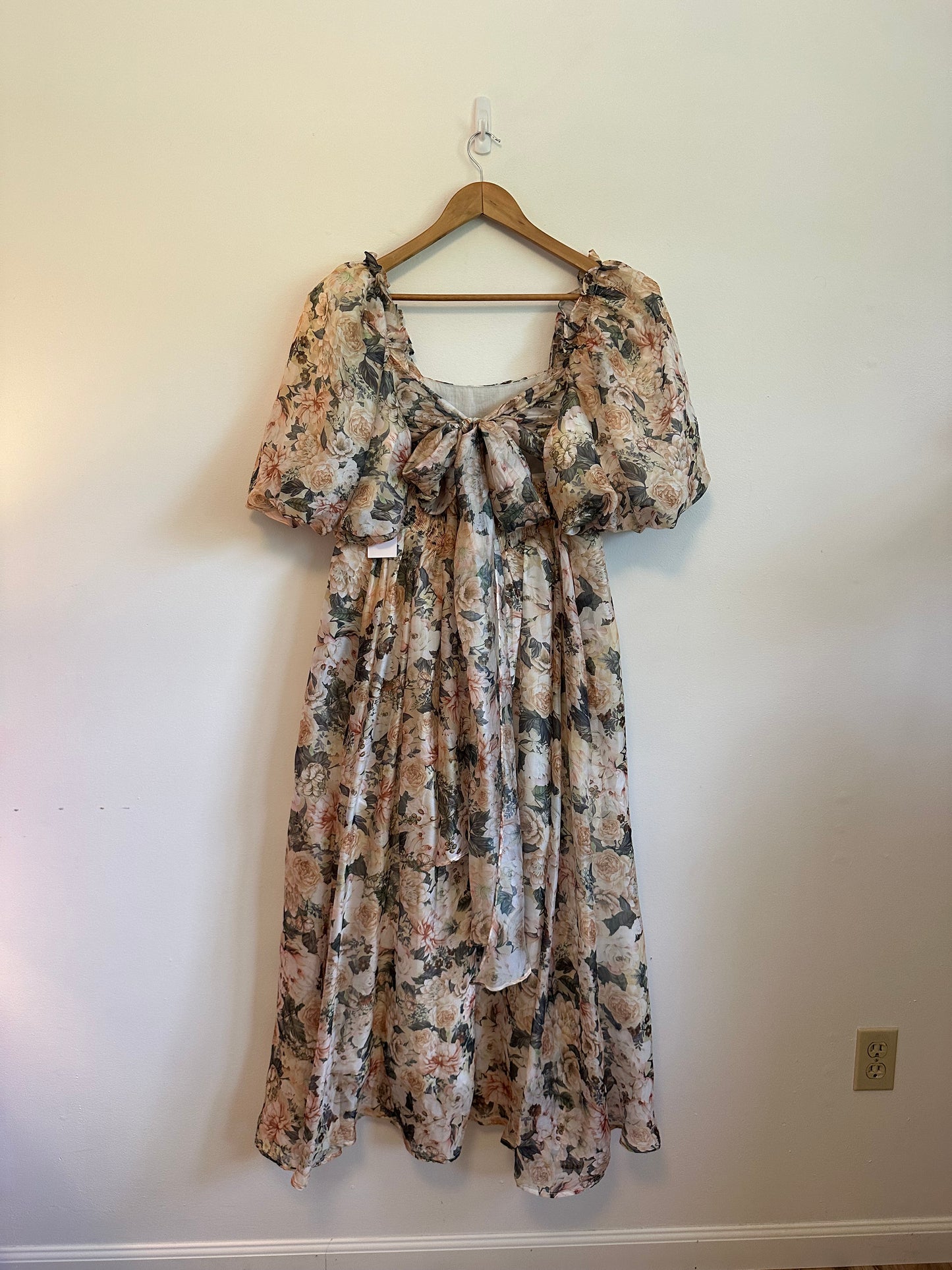 NWT Worth Collective Floral Puff Sleeve Bow Back Maxi Dress | Size Medium