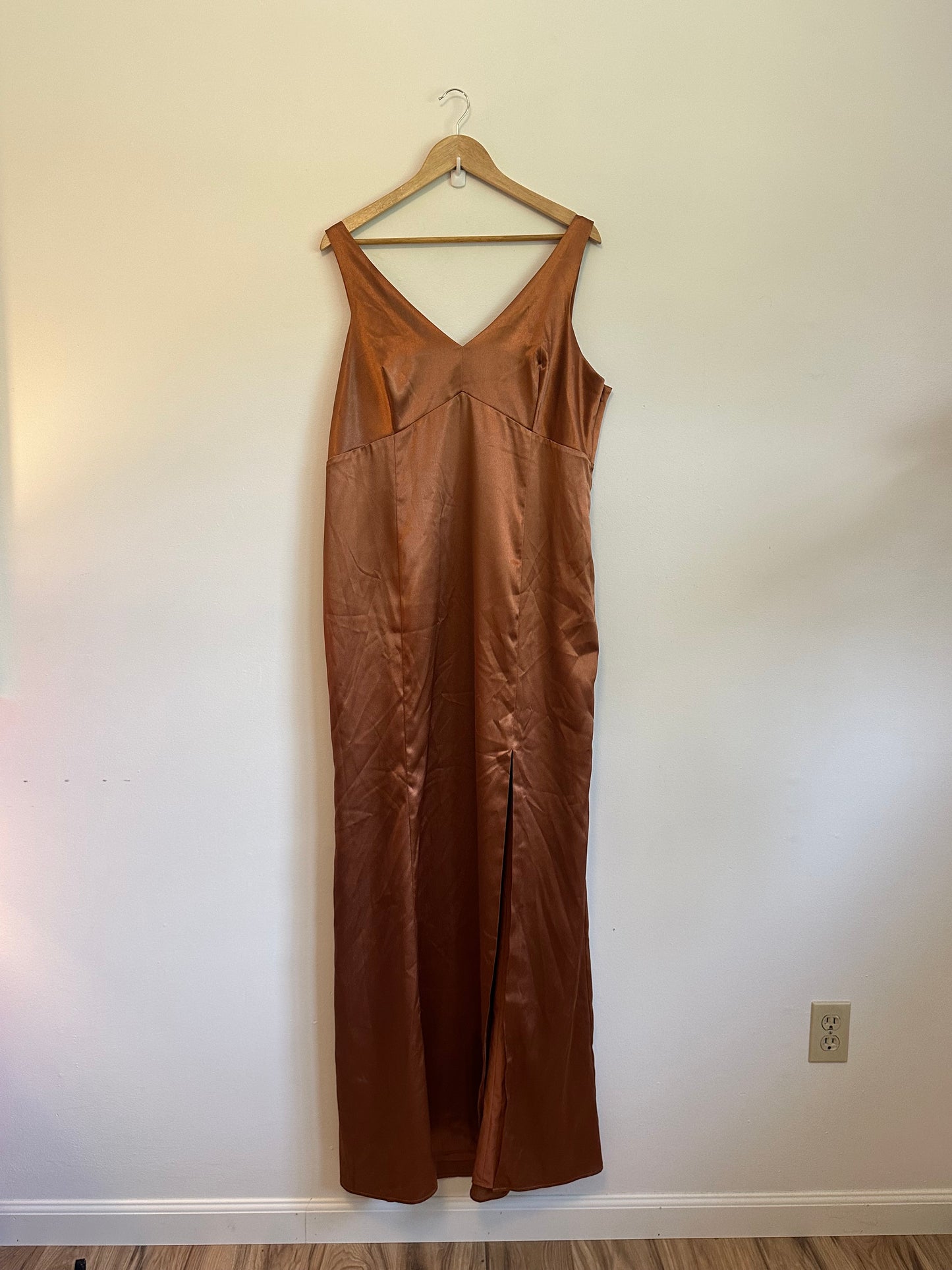 NWT Birdy Grey Gloria Satin Stretch Bridesmaid Dress in Rust | Size XXL