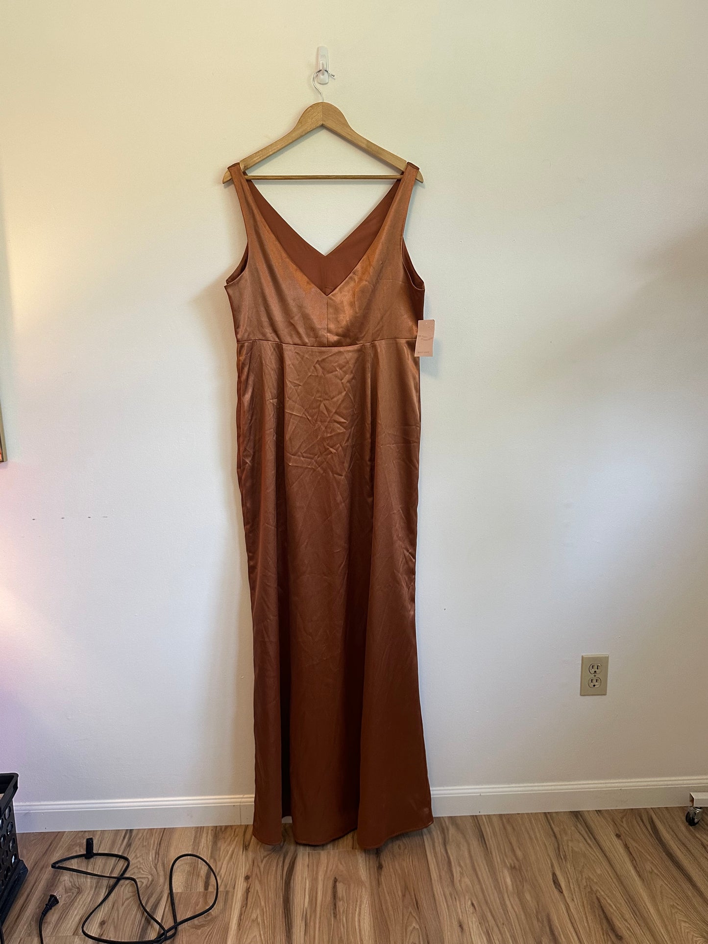 NWT Birdy Grey Gloria Satin Stretch Bridesmaid Dress in Rust | Size XXL